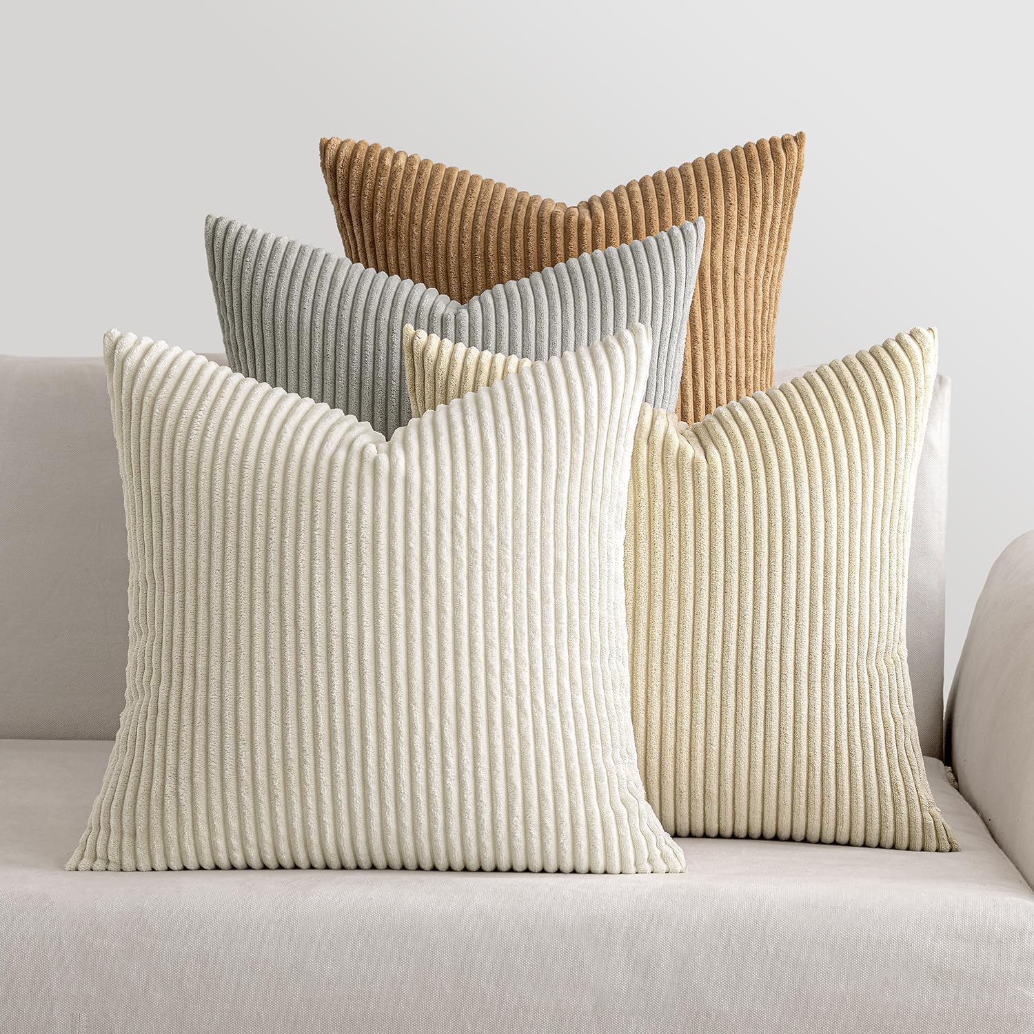 MIULEE Boho Farmhouse Neutral Cream Throw Pillow Covers 18x18 Inch Set of 4 Mordern Nordic Cushion Covers Soft Corduroy Spring Home Decor for Couch Bed Sofa Living Room