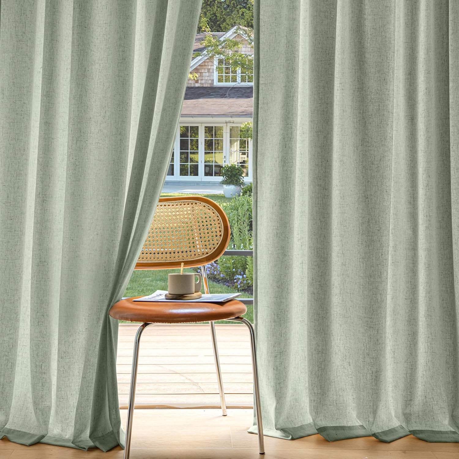 MIULEE Non-See-Through Privacy Linen Curtains 2 Panels, Light Filtering Window Curtains Farmhouse Textured Back Tab Semi Sheer Drapes for Bedroom Living Room, 52 x 84 Inches Long, Natural White
