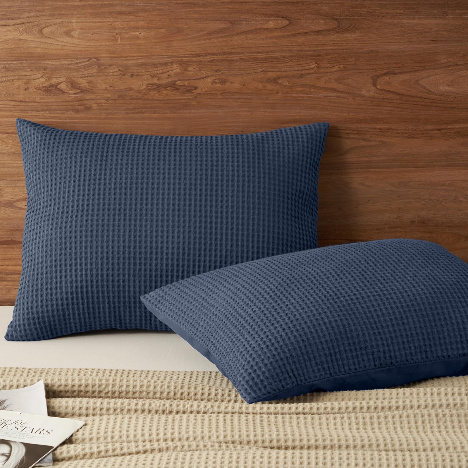 PHF 100% Cotton Waffle Weave Euro Shams 26" x 26", No Filling, 2 Pack Elegant Home Decorative Euro Throw Pillow Covers for Bed Couch Sofa, Coral