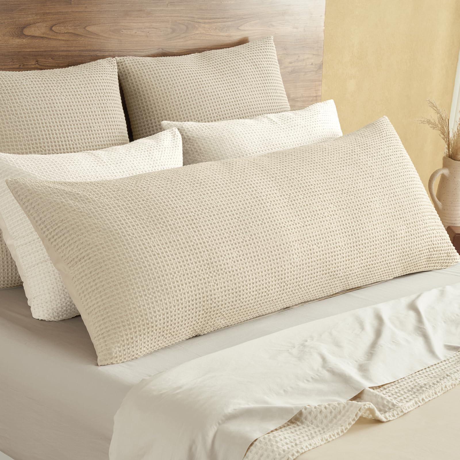 PHF 100% Cotton Waffle Weave Euro Shams 26" x 26", No Filling, 2 Pack Elegant Home Decorative Euro Throw Pillow Covers for Bed Couch Sofa, Coral