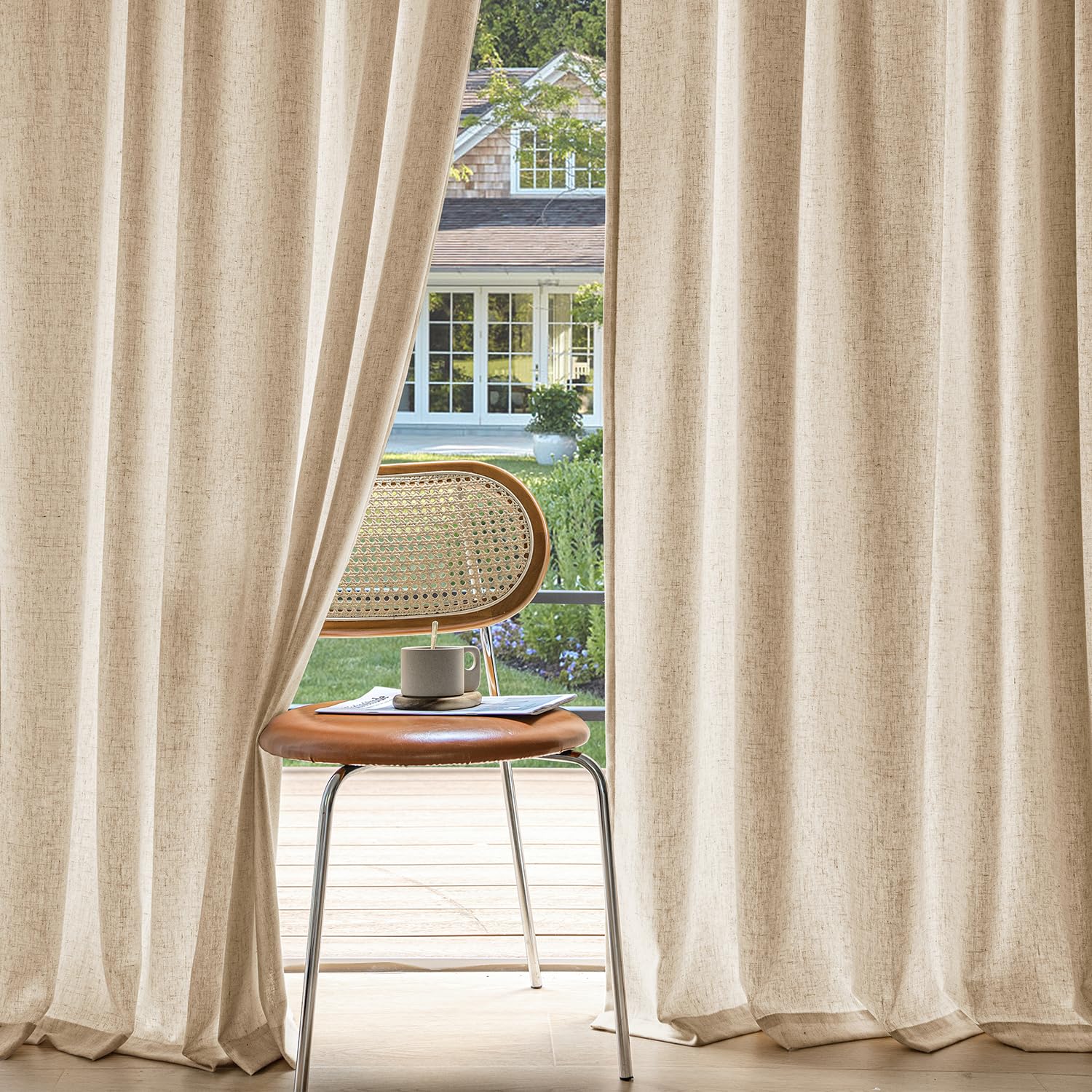 MIULEE Non-See-Through Privacy Linen Curtains 2 Panels, Light Filtering Window Curtains Farmhouse Textured Back Tab Semi Sheer Drapes for Bedroom Living Room, 52 x 84 Inches Long, Natural White