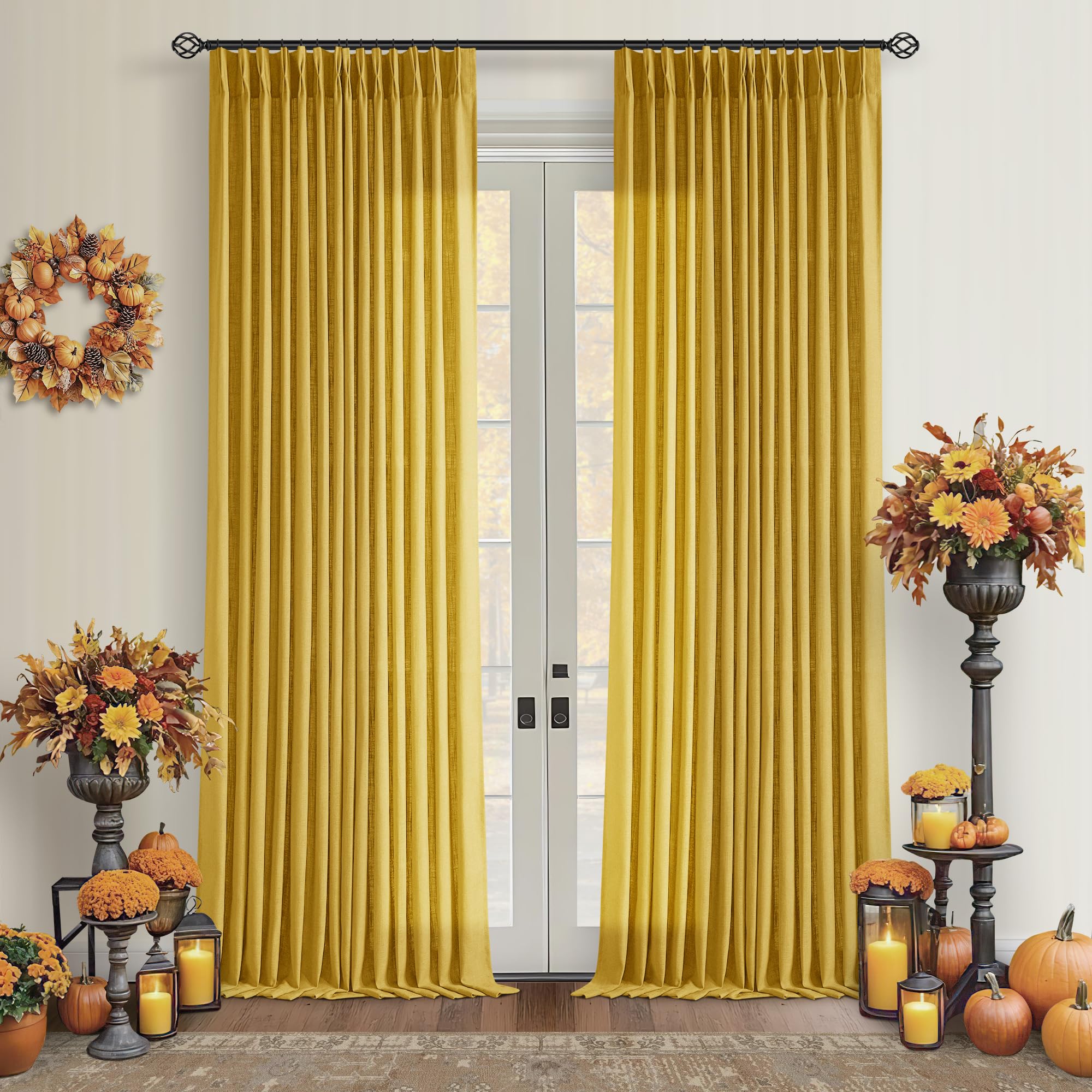 Natural Pinch Pleated Linen Curtains 84 Inch Length 2 Panels for Living Room Bedroom Textured Cream Ivory Birch Semi Sheer Boho Neutral Back Tab Pinch Pleat Hooks Rings Window Curtain 84 Inches Long