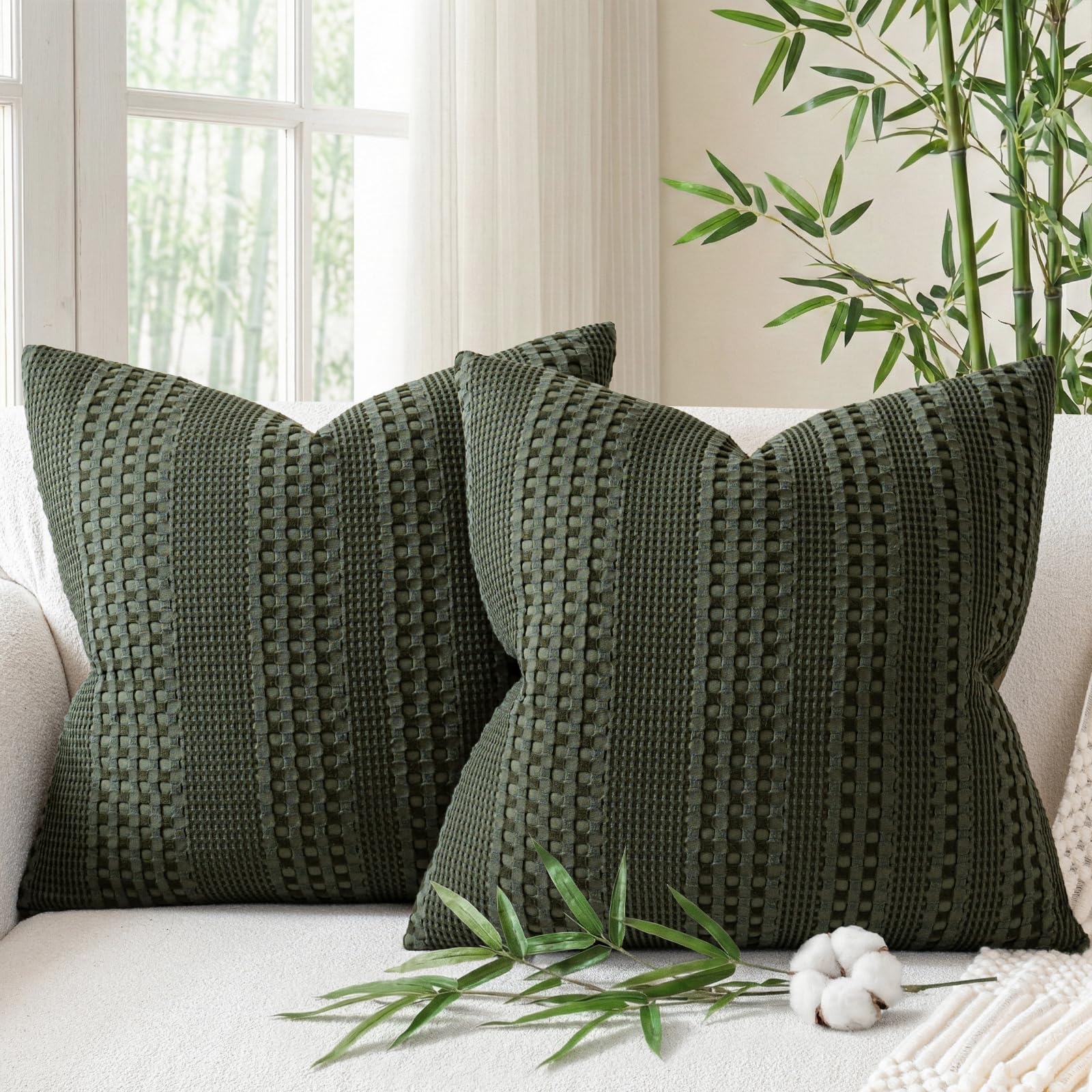 a moment 2 Pack Bamboo Fiber Pillow Covers - Waffle Weave, Ultra Soft & Breathable, Euro Shams Cotton Throw Pillow for Couch, Sofa, Bedroom Living Room 24x24 Inch White