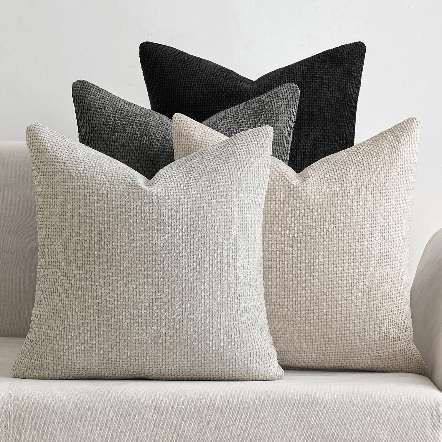 MIULEE Pack of 4 Couch Throw Pillow Covers 18x18 Inch Cream Soft Decorative Chenille Pillow Covers Farmhouse Accent Cushion Covers for Boho Spring Home Decor Sofa Bedroom Living Room