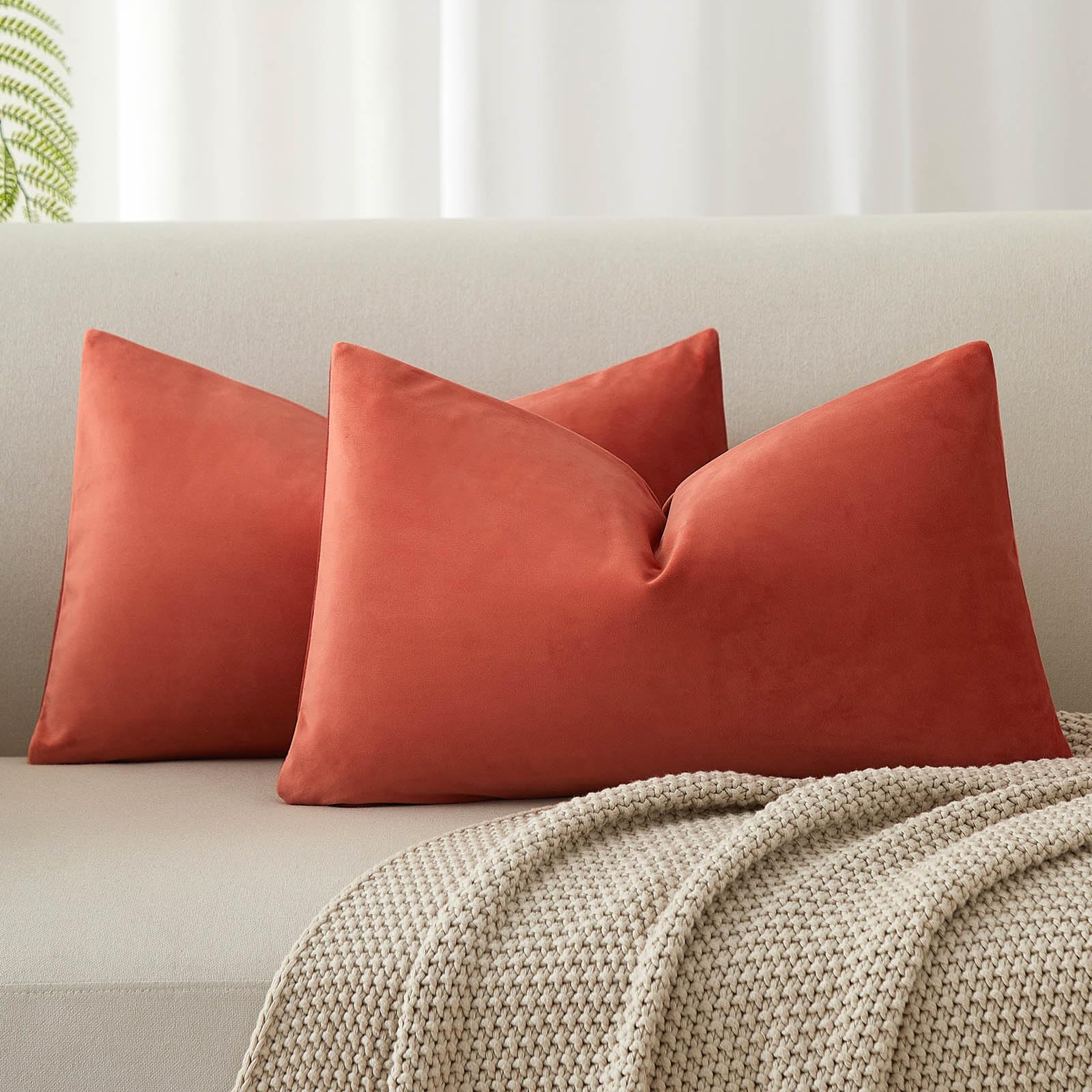 JUSPURBET Decorative Pillow Covers Set of 2 Velvet Throw Pillow Covers for Couch Sofa Bed Soft Cushion Covers Cases with Hidden Zipper for Living Room Home Decor 24x24 inch,Coral