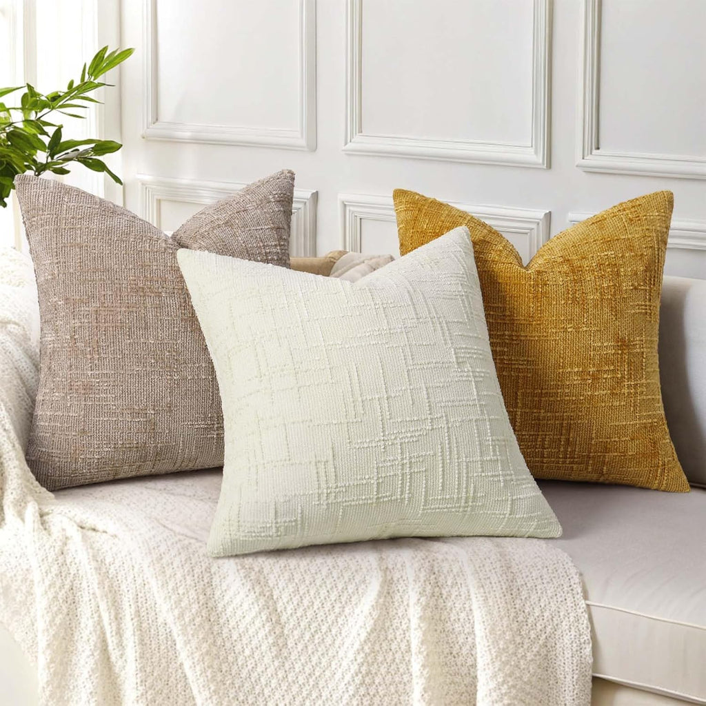 decorUhome Summer Cream White Chenille Euro Sham Throw Pillow Covers 22x22 Set of 2 Textured Soft Cozy Slubby Couch Pillow Covers Modern Farmhouse Boho Decorative Pillow Cases for Bed Sofa Living Room