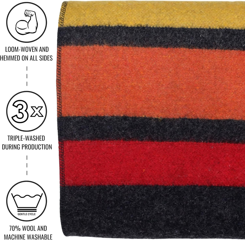 Arcturus Rainier Wool Blanket - 4.5lbs Warm, Heavy, Washable, Large | Great for Camping, Outdoors, Survival & Emergency Kits (Sunset Peak)