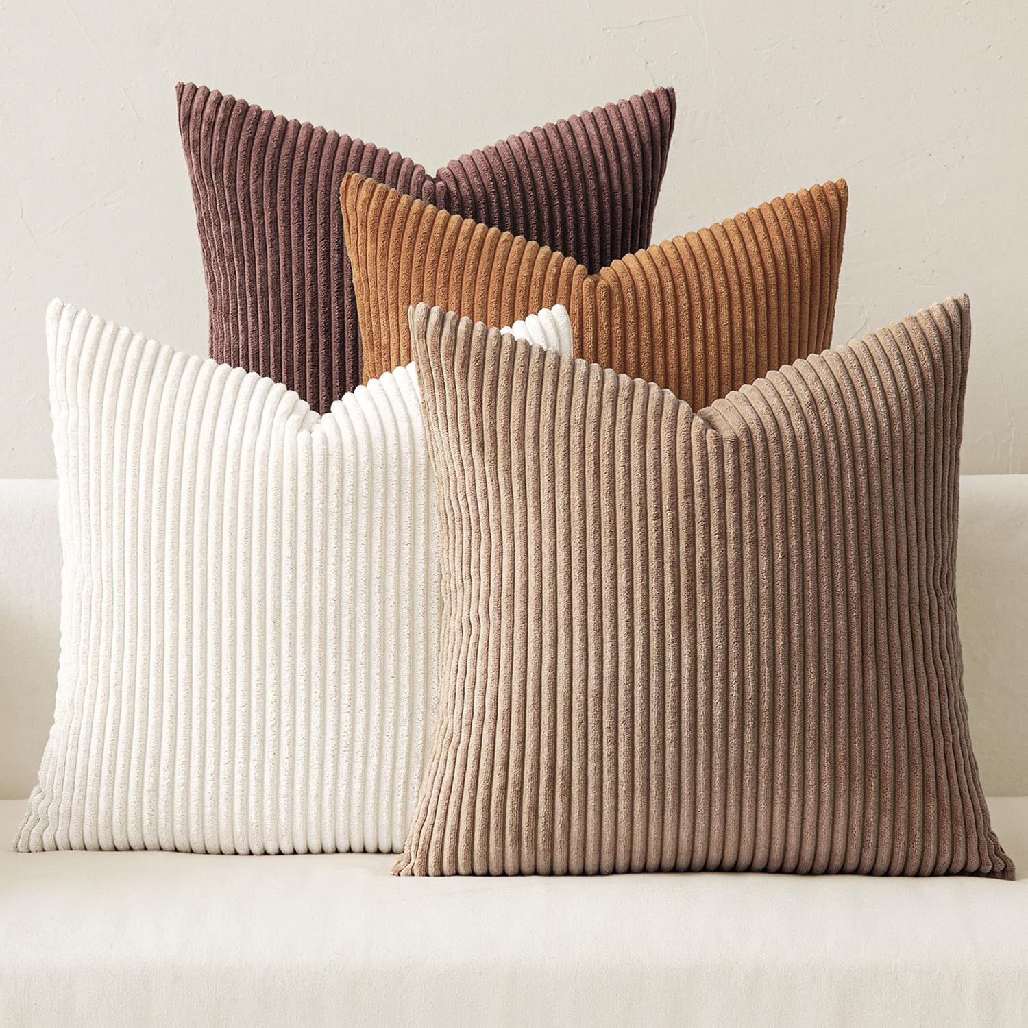 MIULEE Boho Farmhouse Neutral Cream Throw Pillow Covers 18x18 Inch Set of 4 Mordern Nordic Cushion Covers Soft Corduroy Spring Home Decor for Couch Bed Sofa Living Room