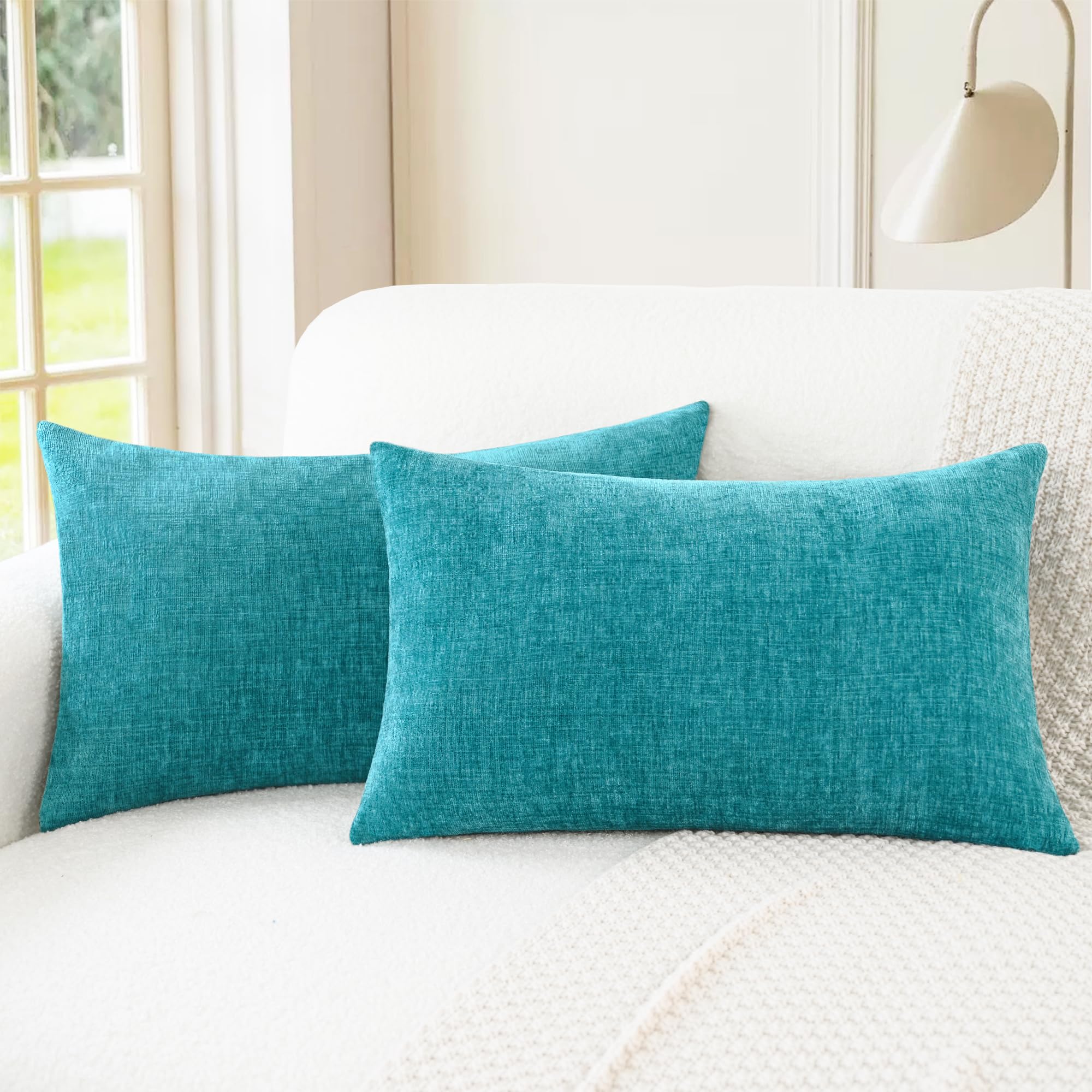 CaliTime Throw Pillow Covers Decorative 20 X 26 Inches Pack of 2 Cozy Chenille Standard Pillow Shams Cases for Couch Sofa Bed Living Room Home Living Coral
