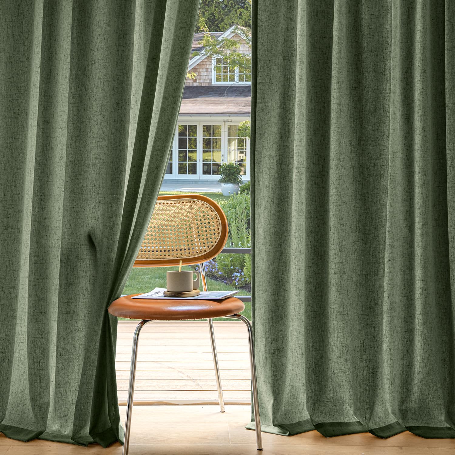 MIULEE Non-See-Through Privacy Linen Curtains 2 Panels, Light Filtering Window Curtains Farmhouse Textured Back Tab Semi Sheer Drapes for Bedroom Living Room, 52 x 84 Inches Long, Natural White