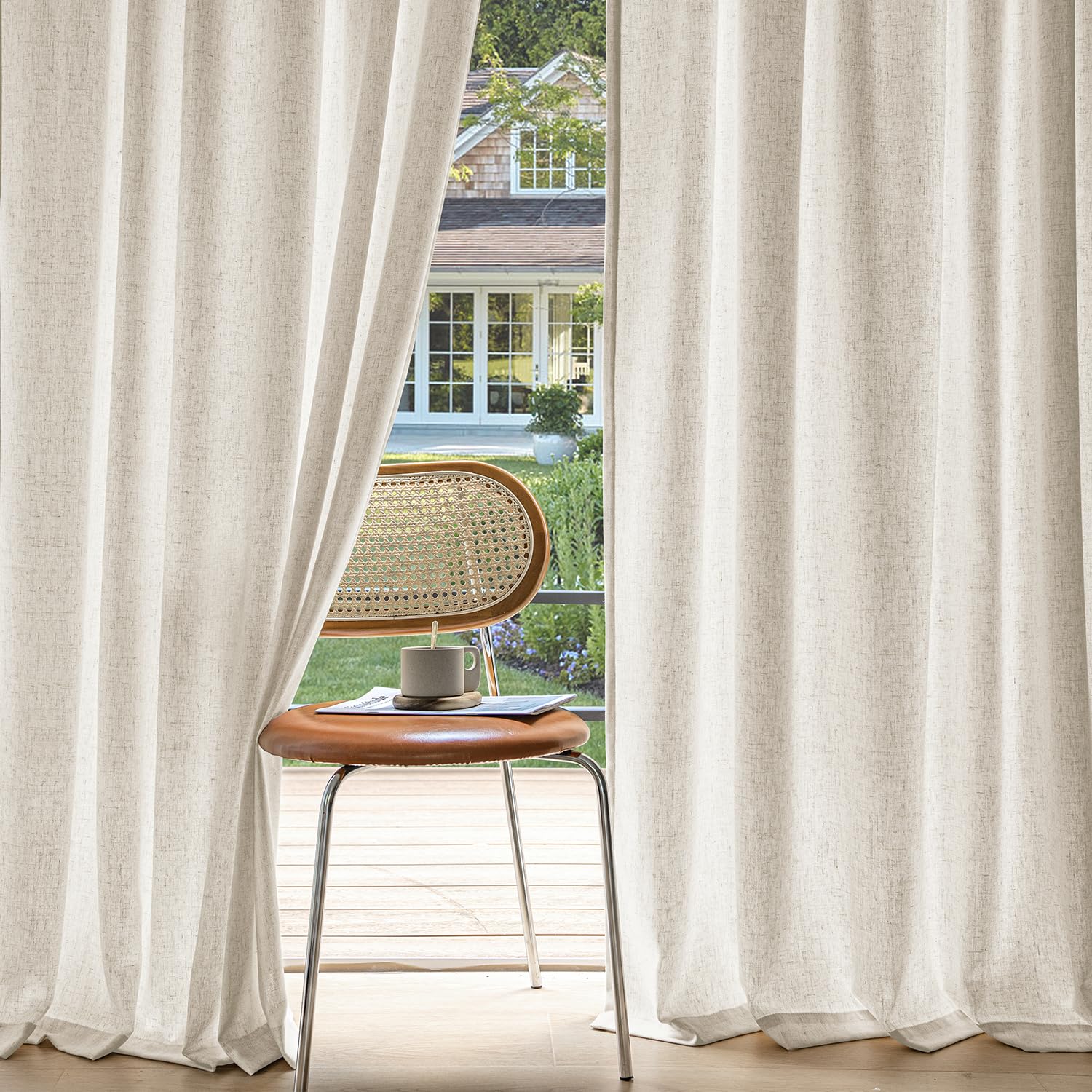MIULEE Non-See-Through Privacy Linen Curtains 2 Panels, Light Filtering Window Curtains Farmhouse Textured Back Tab Semi Sheer Drapes for Bedroom Living Room, 52 x 84 Inches Long, Natural White