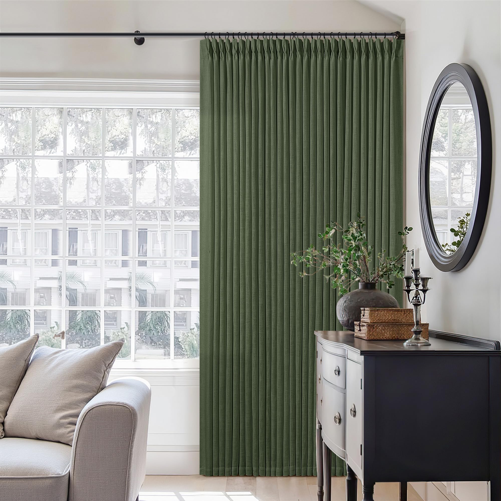 Natural Pinch Pleated Linen Curtains 84 Inch Length 2 Panels for Living Room Bedroom Textured Cream Ivory Birch Semi Sheer Boho Neutral Back Tab Pinch Pleat Hooks Rings Window Curtain 84 Inches Long