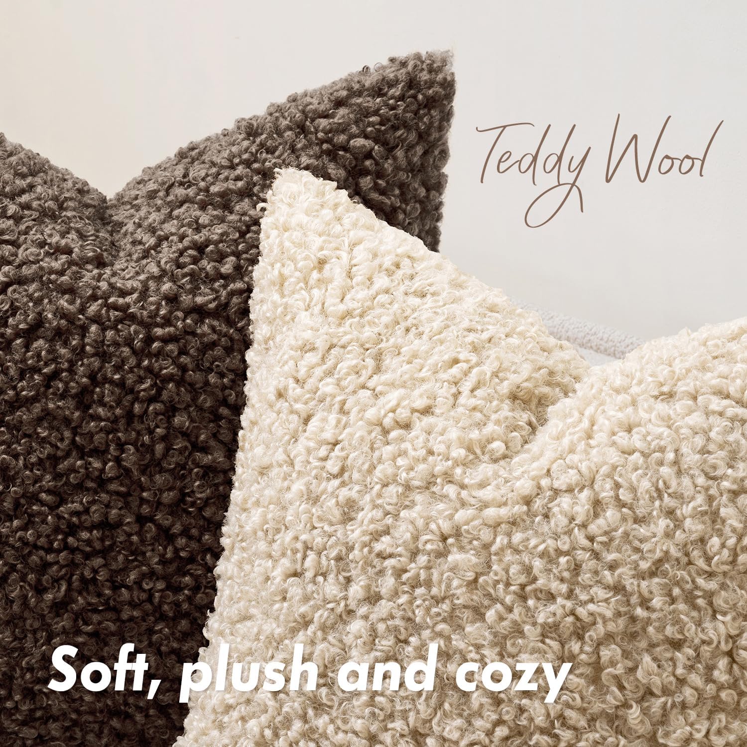 Faux Fur Throw Pillow Covers 20x20 Inch Set of 2 Boucle Neutral Decorative Sherpa Fuzzy Accent Soft Sheepskin Fleece Cushions Modern Home Decor for Couch Sofa Bedroom Living Room,Oatmeal
