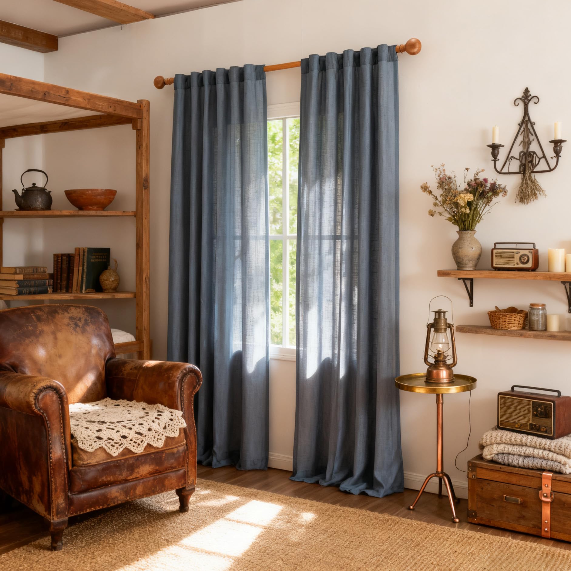 MYSKY HOME Cotton Curtains for Living Room Farmhouse Semi Sheer Light Filtering for Windows, Linen Look Texture Soft Modern Decor Country Style, 50" x 84", Light Oatmeal, 2 Panels