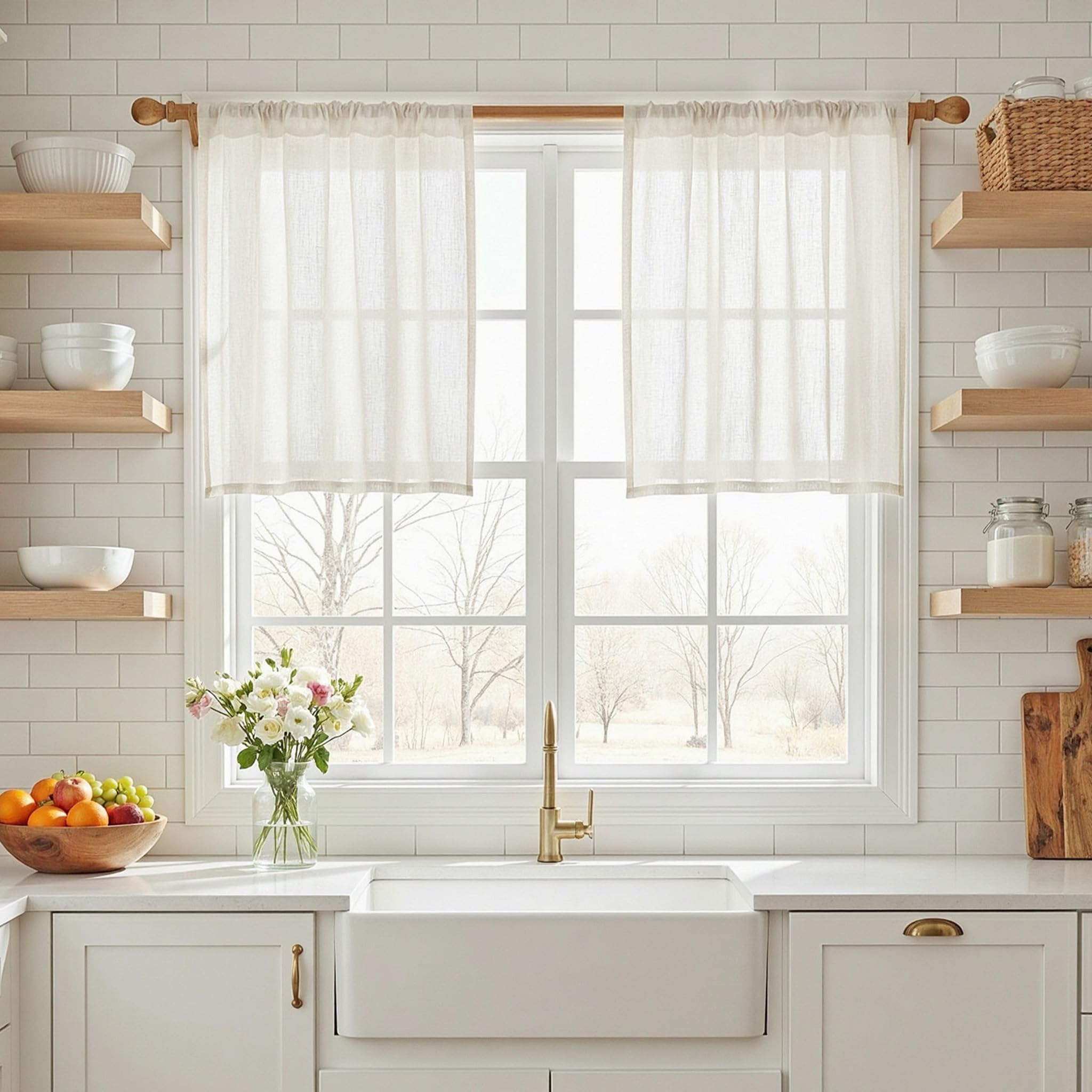 MYSKY HOME Cotton Curtains for Living Room Farmhouse Semi Sheer Light Filtering for Windows, Linen Look Texture Soft Modern Decor Country Style, 50" x 84", Light Oatmeal, 2 Panels