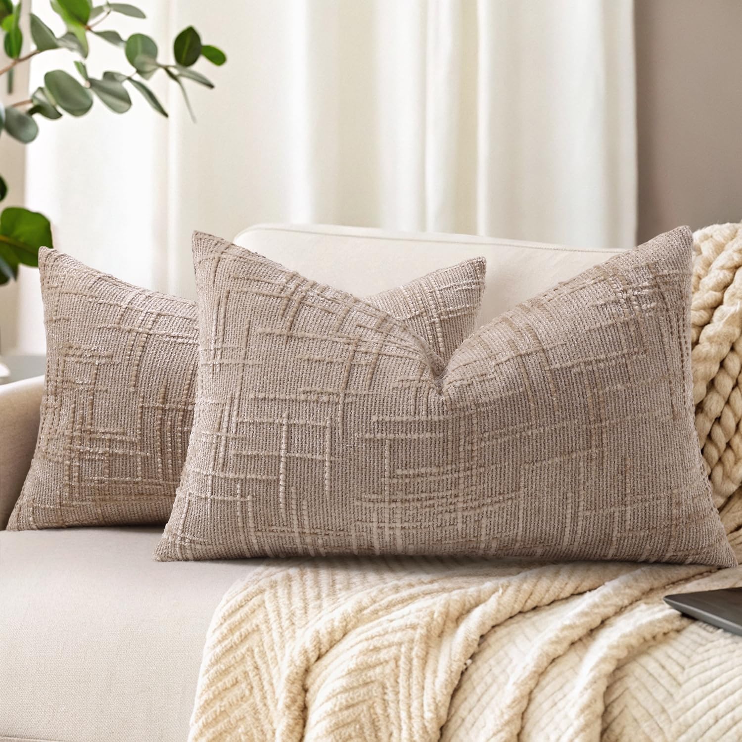 decorUhome Summer Cream White Chenille Euro Sham Throw Pillow Covers 22x22 Set of 2 Textured Soft Cozy Slubby Couch Pillow Covers Modern Farmhouse Boho Decorative Pillow Cases for Bed Sofa Living Room