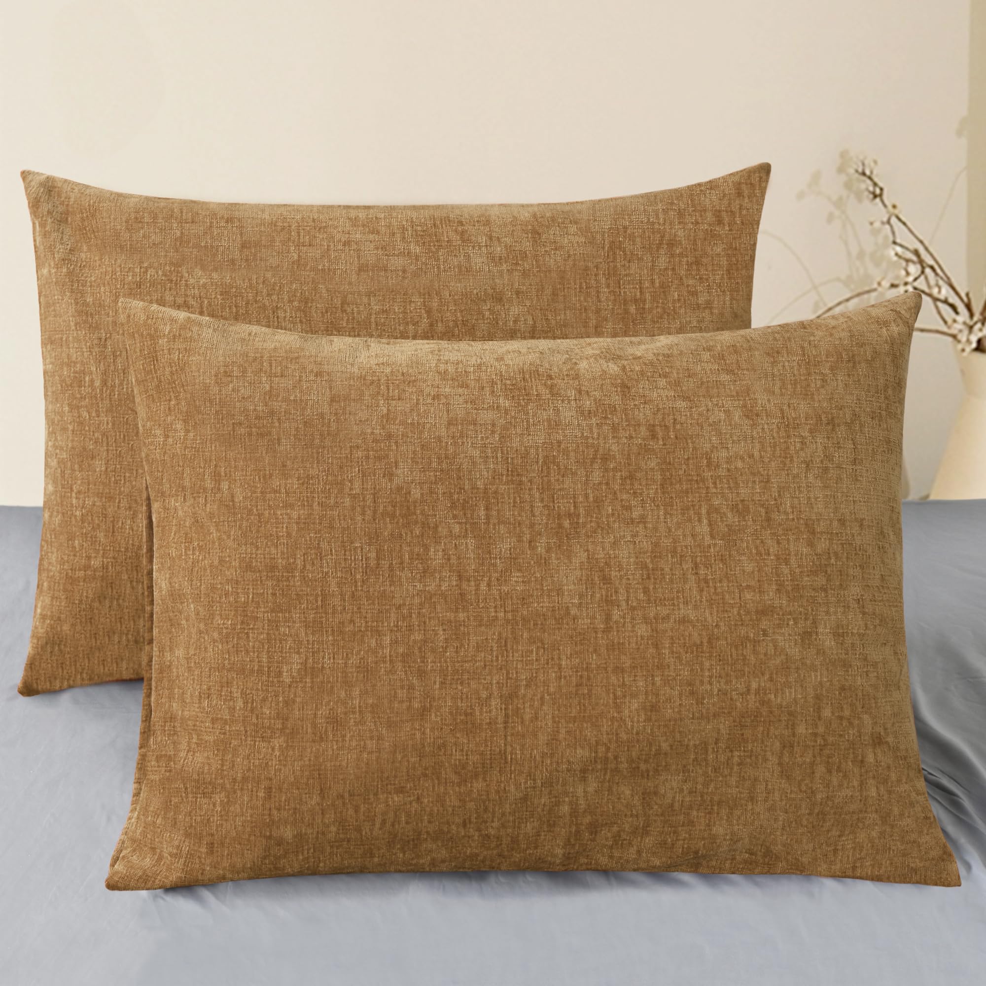 CaliTime Throw Pillow Covers Decorative 20 X 26 Inches Pack of 2 Cozy Chenille Standard Pillow Shams Cases for Couch Sofa Bed Living Room Home Living Coral