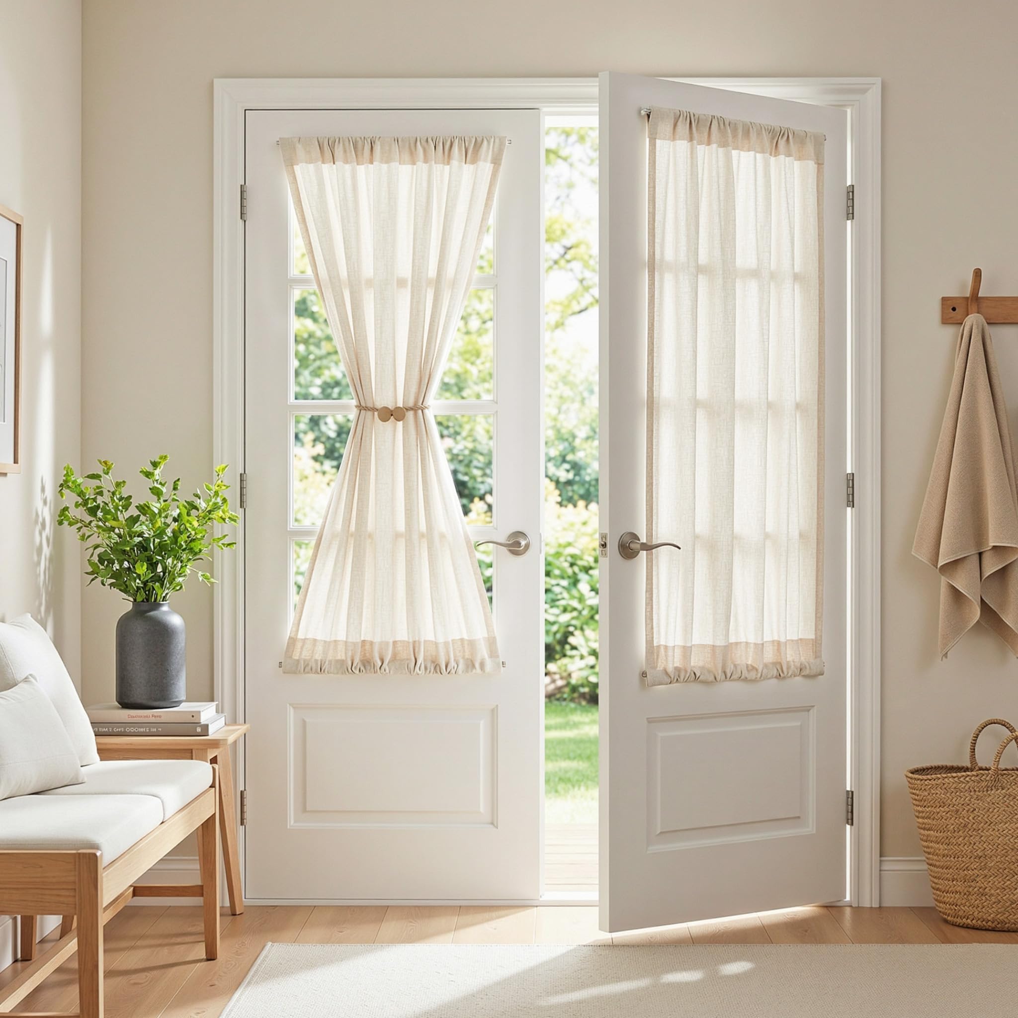 MYSKY HOME Cotton Curtains for Living Room Farmhouse Semi Sheer Light Filtering for Windows, Linen Look Texture Soft Modern Decor Country Style, 50" x 84", Light Oatmeal, 2 Panels