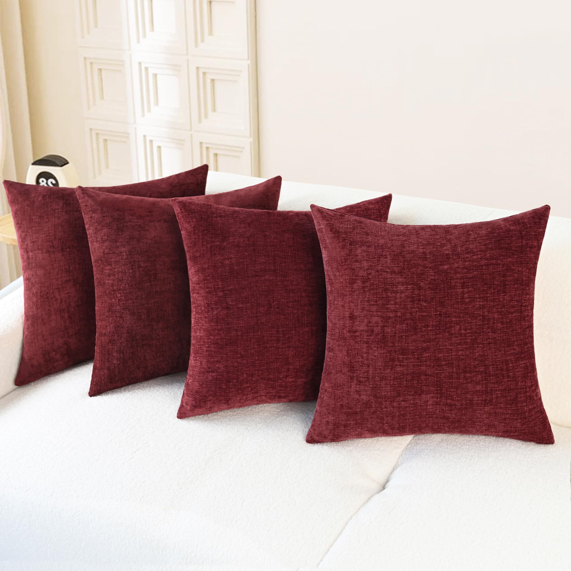 CaliTime Throw Pillow Covers Decorative 20 X 26 Inches Pack of 2 Cozy Chenille Standard Pillow Shams Cases for Couch Sofa Bed Living Room Home Living Coral