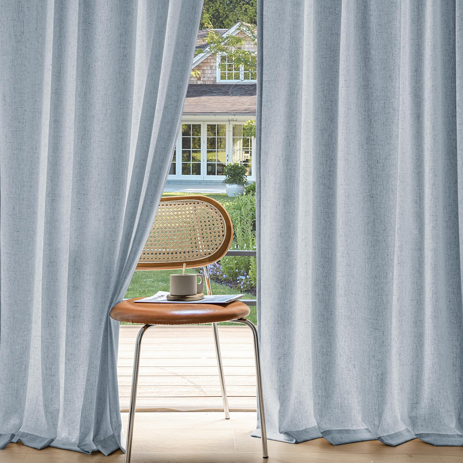 MIULEE Non-See-Through Privacy Linen Curtains 2 Panels, Light Filtering Window Curtains Farmhouse Textured Back Tab Semi Sheer Drapes for Bedroom Living Room, 52 x 84 Inches Long, Natural White