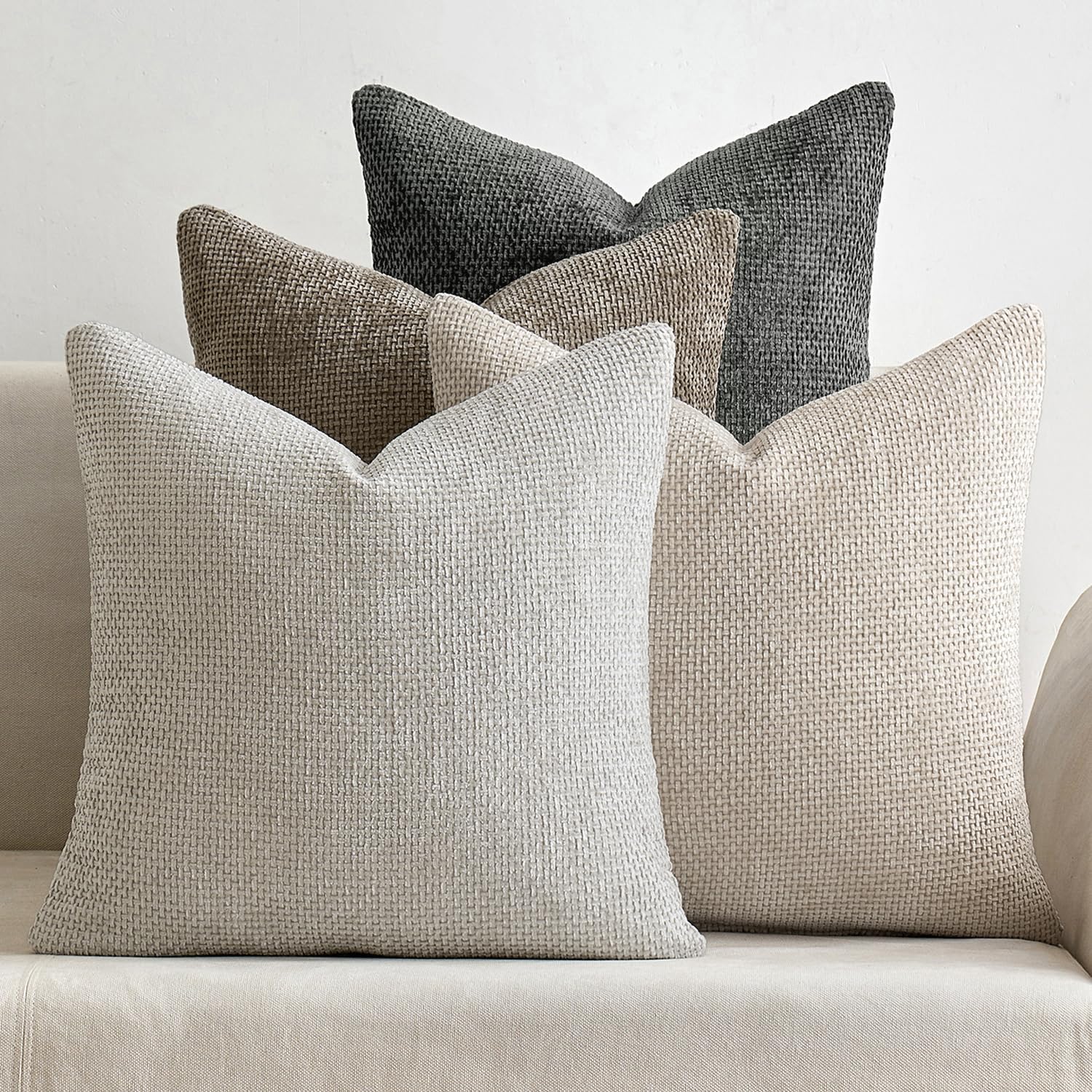 MIULEE Pack of 4 Couch Throw Pillow Covers 18x18 Inch Cream Soft Decorative Chenille Pillow Covers Farmhouse Accent Cushion Covers for Boho Spring Home Decor Sofa Bedroom Living Room
