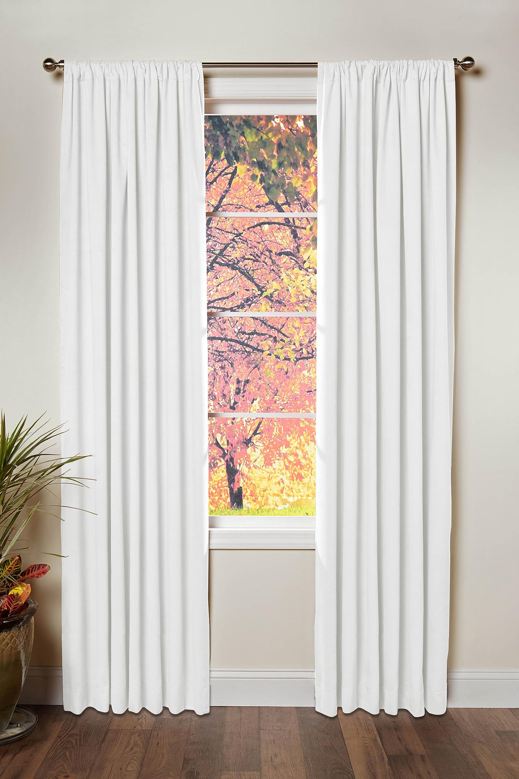 COTTON CRAFT White Curtain Window Panel Drapes - Set of 2 - Thick Cotton Duck Fabric Reverse Tab Top Window Treatment - Bonus Tie Backs - Clean Crisp Elegant Look - Bedroom Living Room - 50 W x 84 L