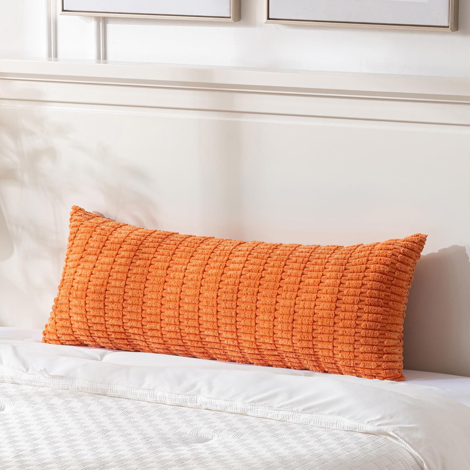 Fancy Homi Decorative Throw Pillow Covers for Bed Couch Bedroom Bench, Soft Corduroy Solid Pillow Case, Rustic Farmhouse Boho Room Decor,54" x 20" (Pack of 1),Coral