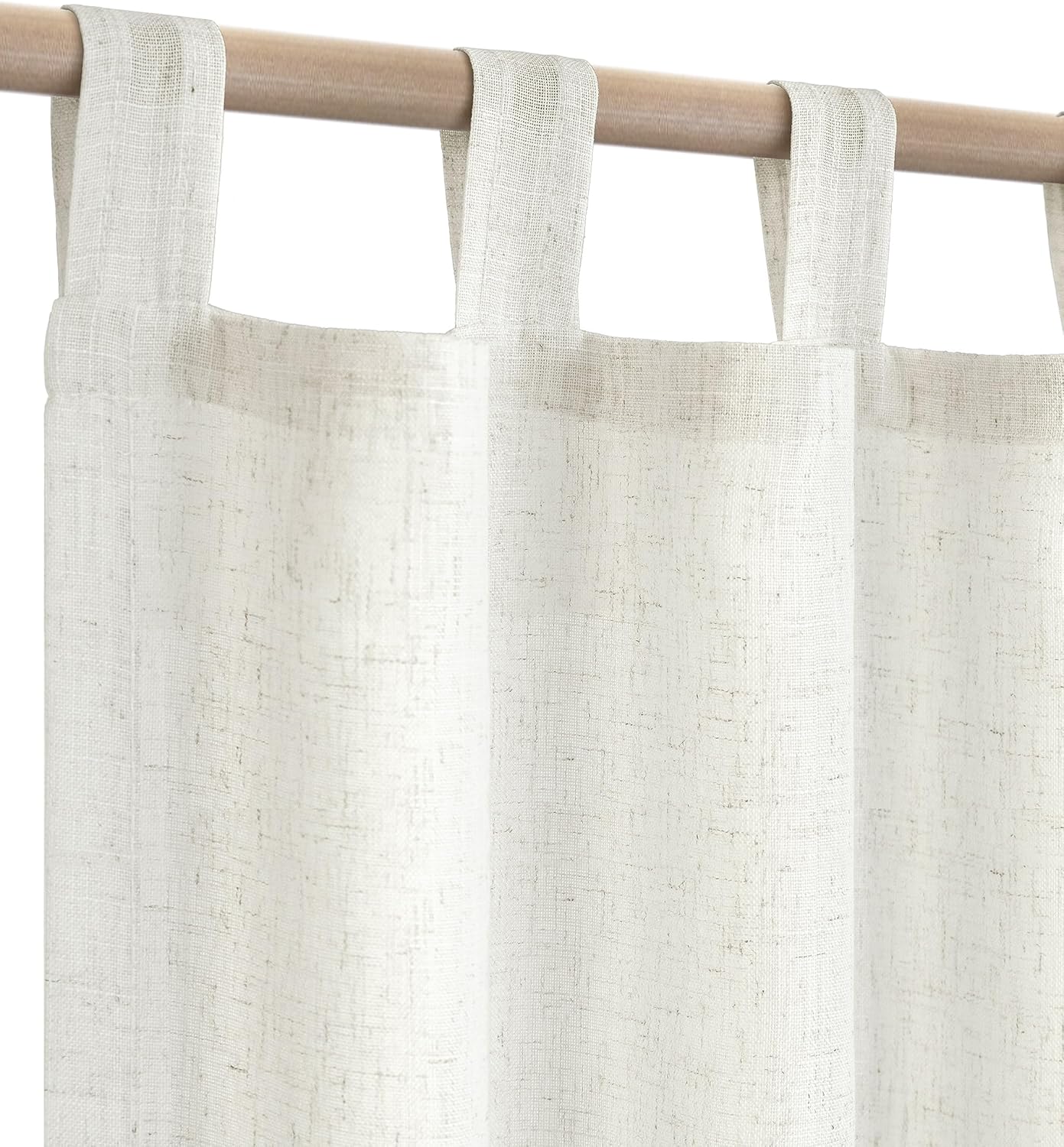 KOUFALL Farmhouse Linen Curtains, Cream Beige Semi Sheer Light Filtering Curtain, Boho Tab Top Neutral Country Curtains for Living Room, Bedroom, Nursery, 84 Inch Length, 2 Panels Set