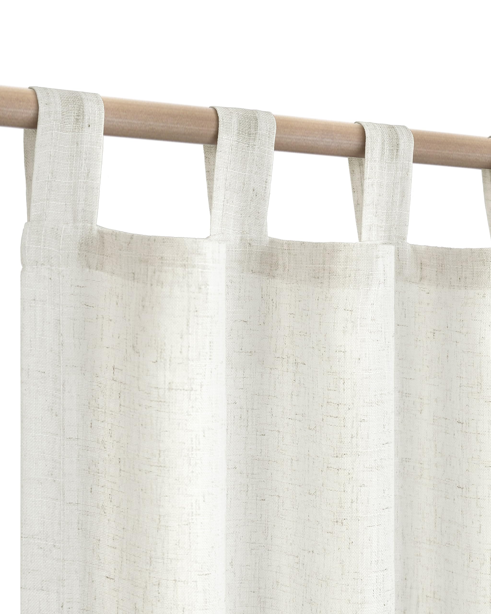 KOUFALL Farmhouse Linen Curtains, Cream Beige Semi Sheer Light Filtering Curtain, Boho Tab Top Neutral Country Curtains for Living Room, Bedroom, Nursery, 84 Inch Length, 2 Panels Set