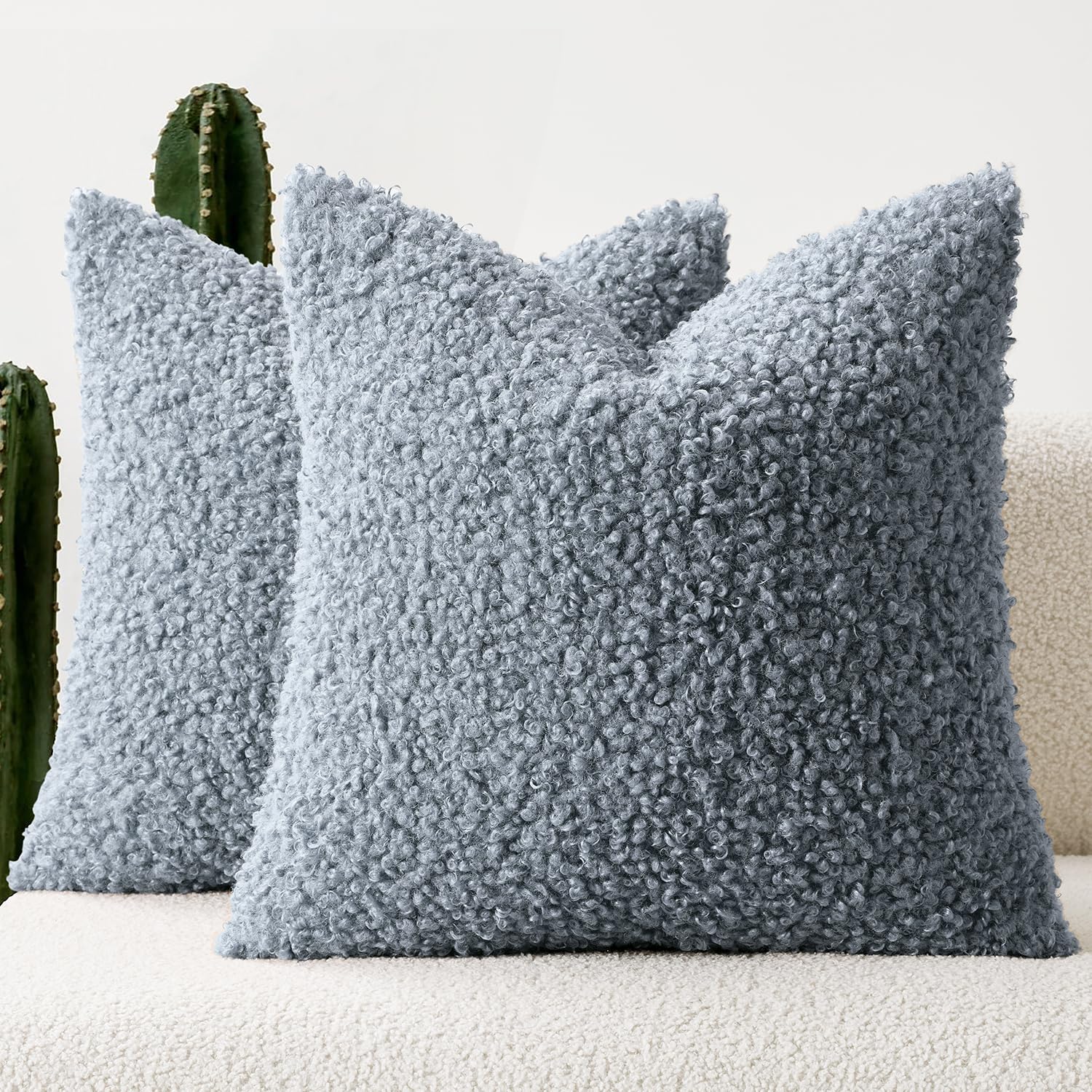 Faux Fur Throw Pillow Covers 20x20 Inch Set of 2 Boucle Neutral Decorative Sherpa Fuzzy Accent Soft Sheepskin Fleece Cushions Modern Home Decor for Couch Sofa Bedroom Living Room,Oatmeal