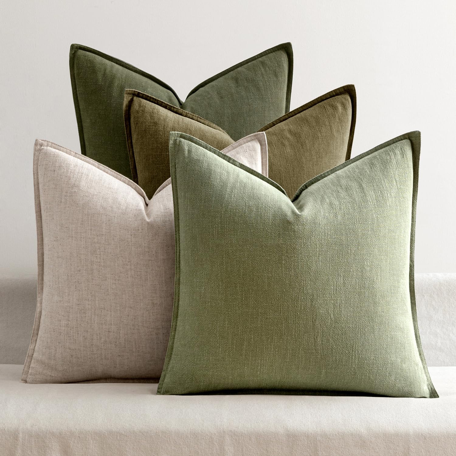 MIULEE Neutral Linen Pillow Covers Pack of 4 Decorative Natural Solid Throw Pillow Covers Soft Accent Boho Farmhouse Couch Pillowcases Modern Spring Home Decors for Living Room Bed Sofa 18x18 Inch