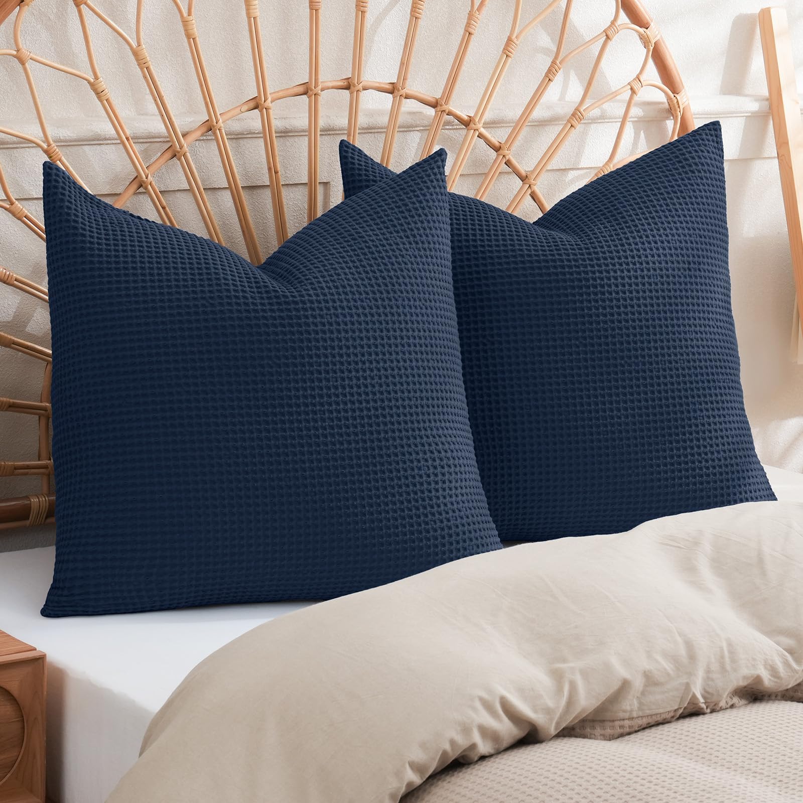 PHF 100% Cotton Waffle Weave Euro Shams 26" x 26", No Filling, 2 Pack Elegant Home Decorative Euro Throw Pillow Covers for Bed Couch Sofa, Coral