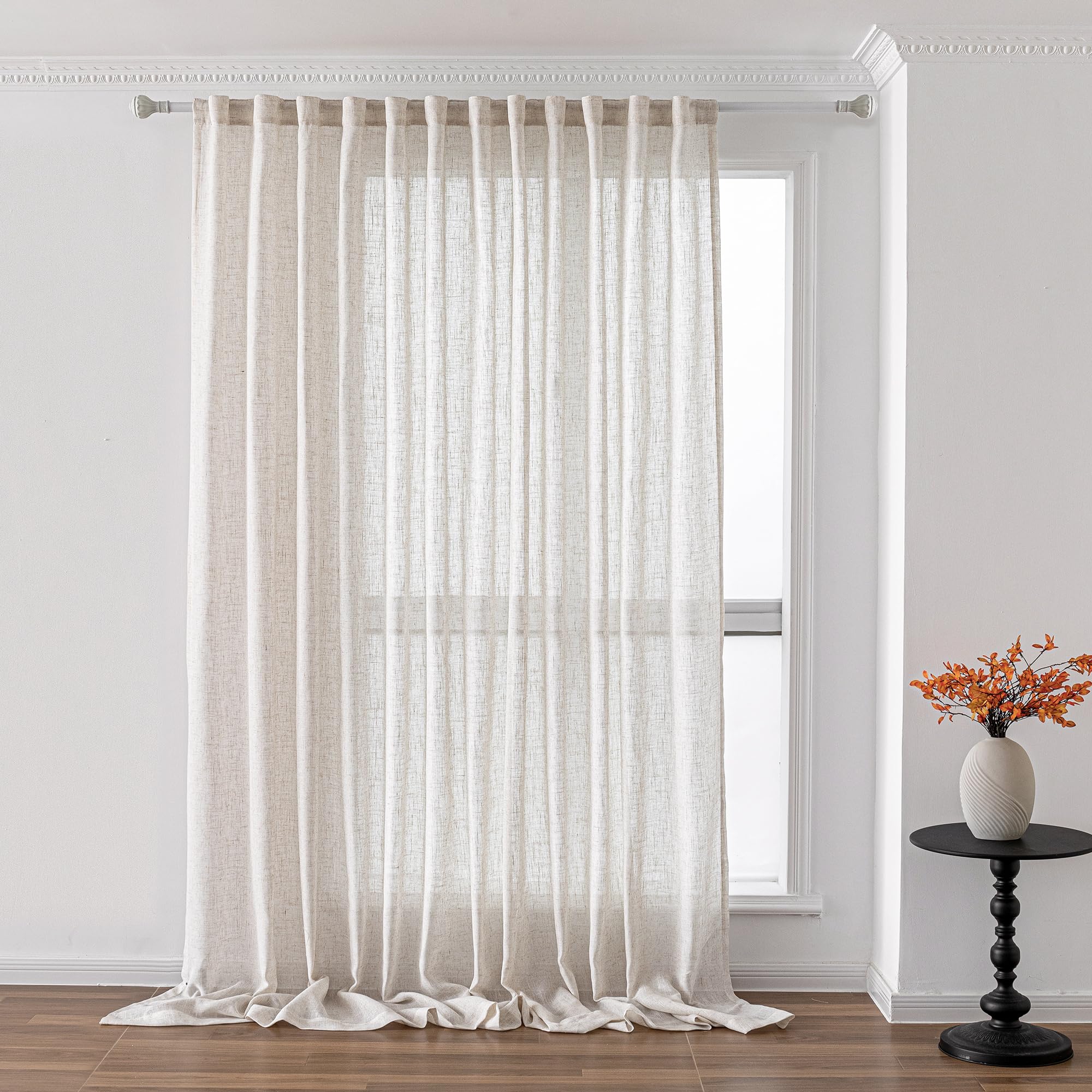 MYSKY HOME Cotton Curtains for Living Room Farmhouse Semi Sheer Light Filtering for Windows, Linen Look Texture Soft Modern Decor Country Style, 50" x 84", Light Oatmeal, 2 Panels