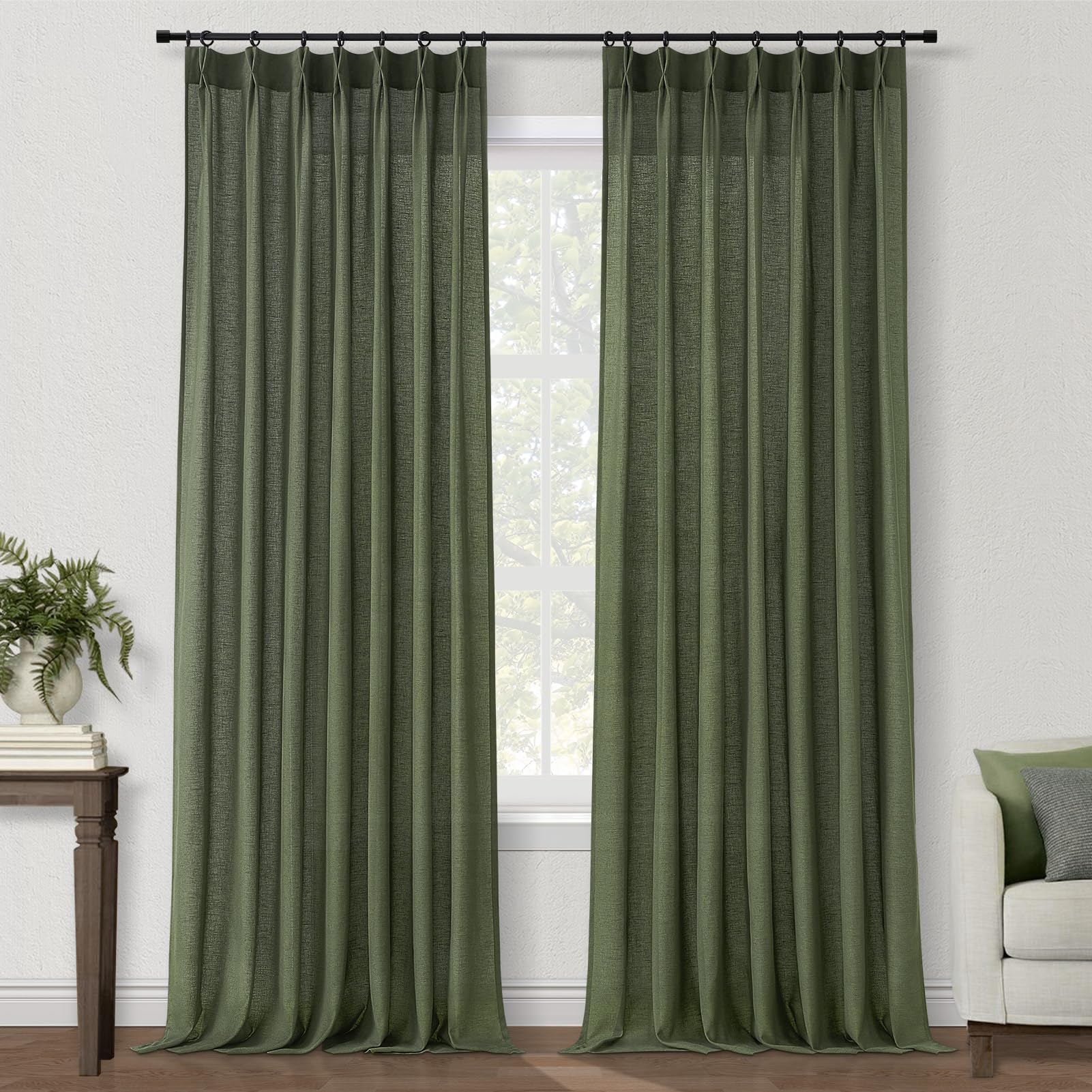 Topfinel Pinch Pleated Curtains 90 Inches Long 2 Panels Set,Natural Cream Semi Sheer Cotton Blend Fabric Aesthetic Advanced Curtain Drapes for Living Room Bedroom,40x90 inch Length