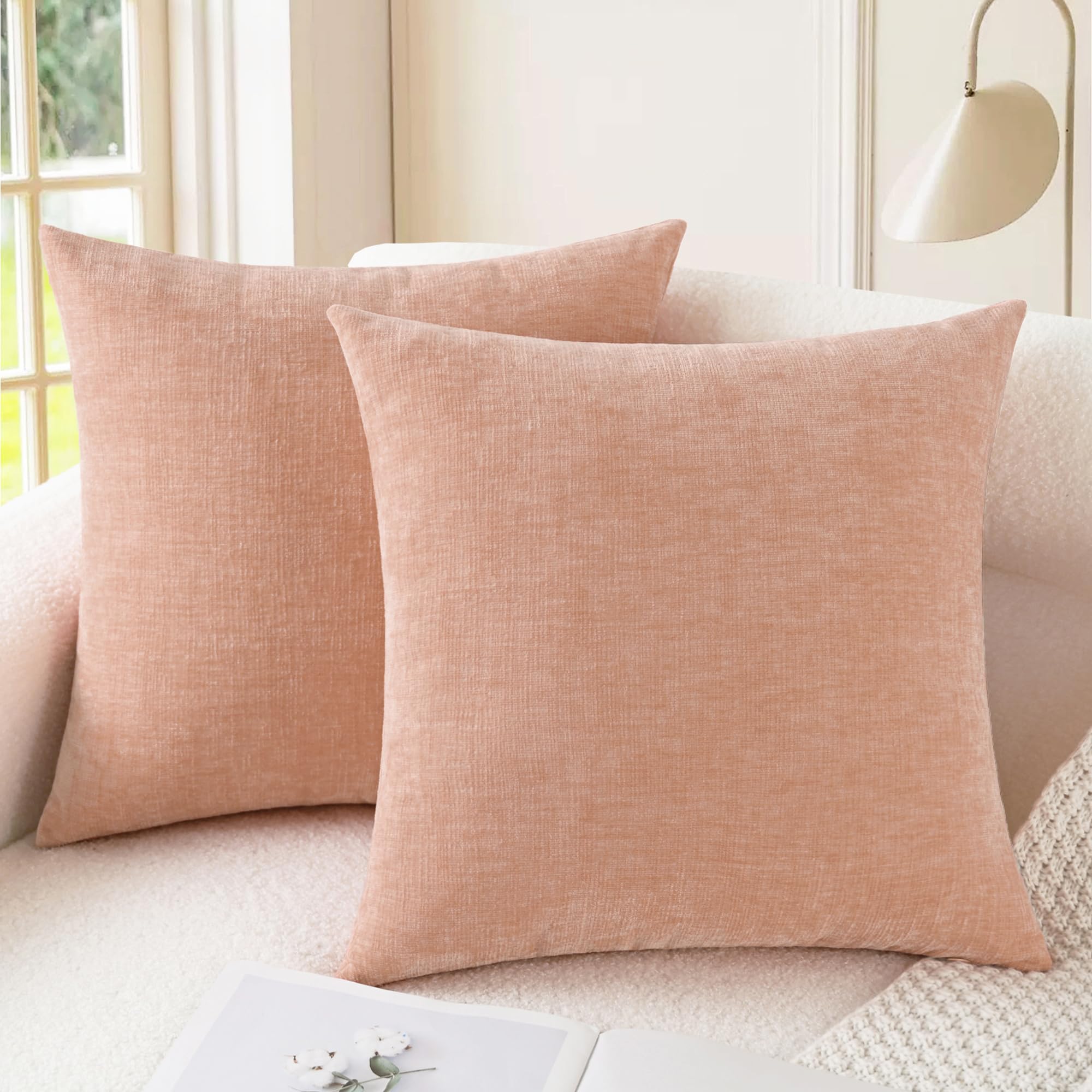 CaliTime Throw Pillow Covers Decorative 20 X 26 Inches Pack of 2 Cozy Chenille Standard Pillow Shams Cases for Couch Sofa Bed Living Room Home Living Coral