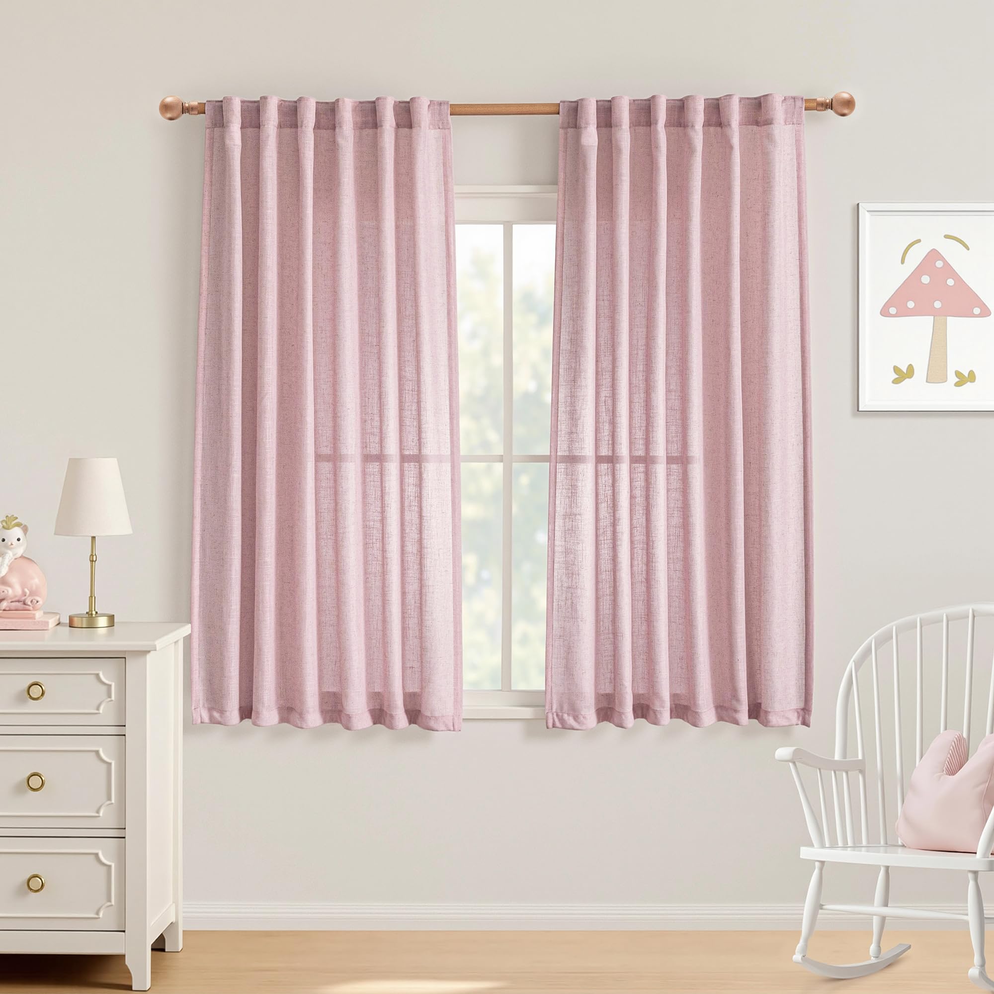 MYSKY HOME Cotton Curtains for Living Room Farmhouse Semi Sheer Light Filtering for Windows, Linen Look Texture Soft Modern Decor Country Style, 50" x 84", Light Oatmeal, 2 Panels