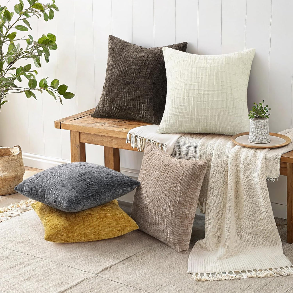decorUhome Summer Cream White Chenille Euro Sham Throw Pillow Covers 22x22 Set of 2 Textured Soft Cozy Slubby Couch Pillow Covers Modern Farmhouse Boho Decorative Pillow Cases for Bed Sofa Living Room