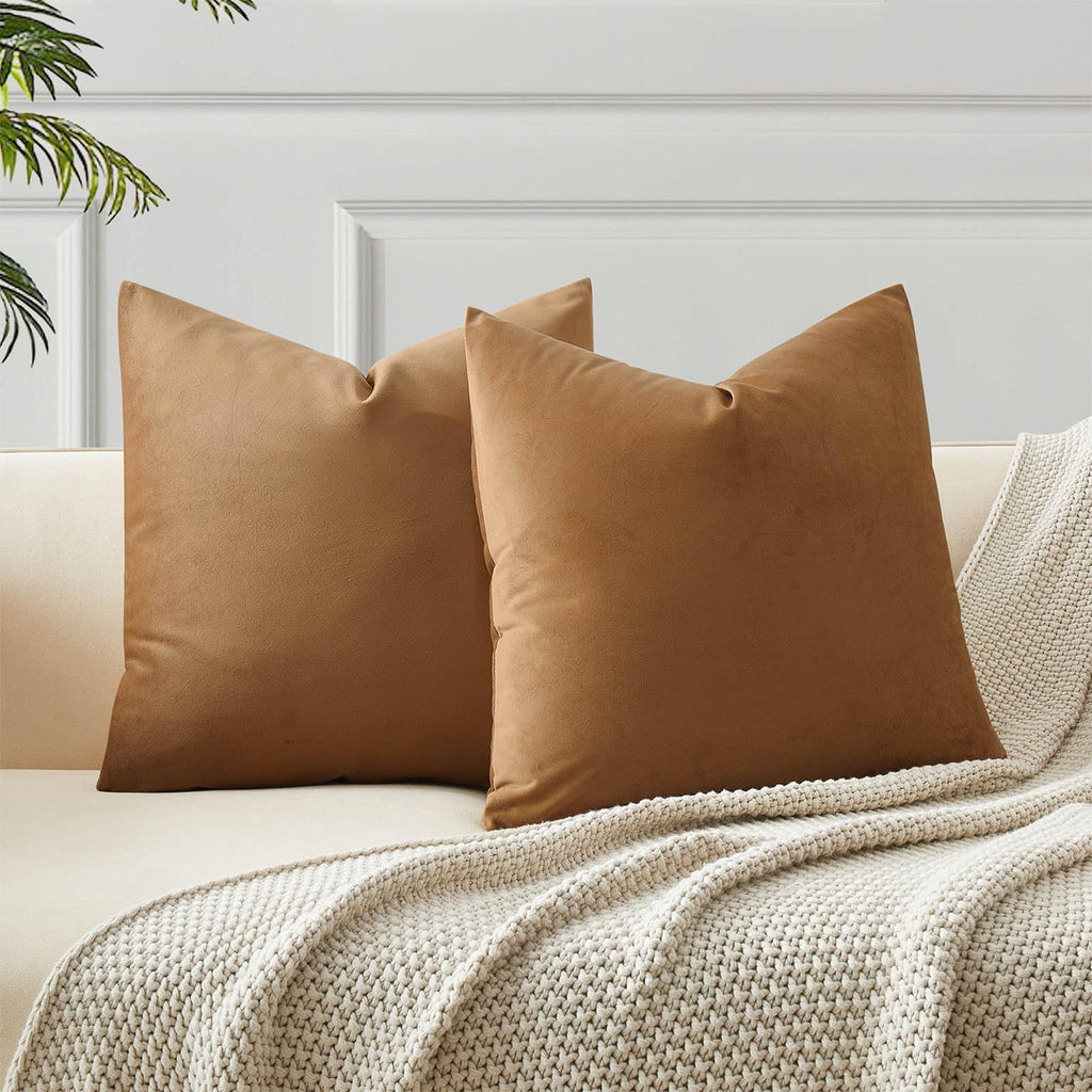 JUSPURBET Decorative Pillow Covers Set of 2 Velvet Throw Pillow Covers for Couch Sofa Bed Soft Cushion Covers Cases with Hidden Zipper for Living Room Home Decor 24x24 inch,Coral