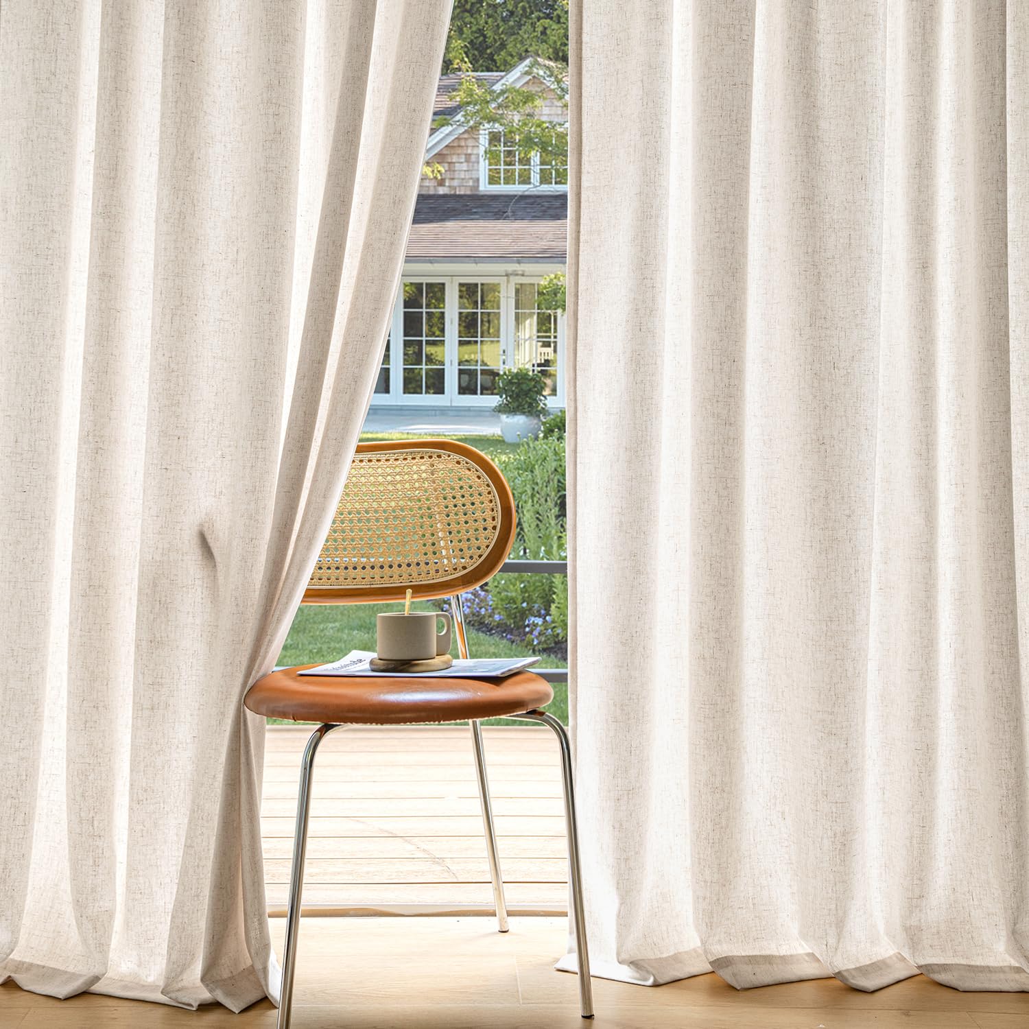MIULEE Non-See-Through Privacy Linen Curtains 2 Panels, Light Filtering Window Curtains Farmhouse Textured Back Tab Semi Sheer Drapes for Bedroom Living Room, 52 x 84 Inches Long, Natural White
