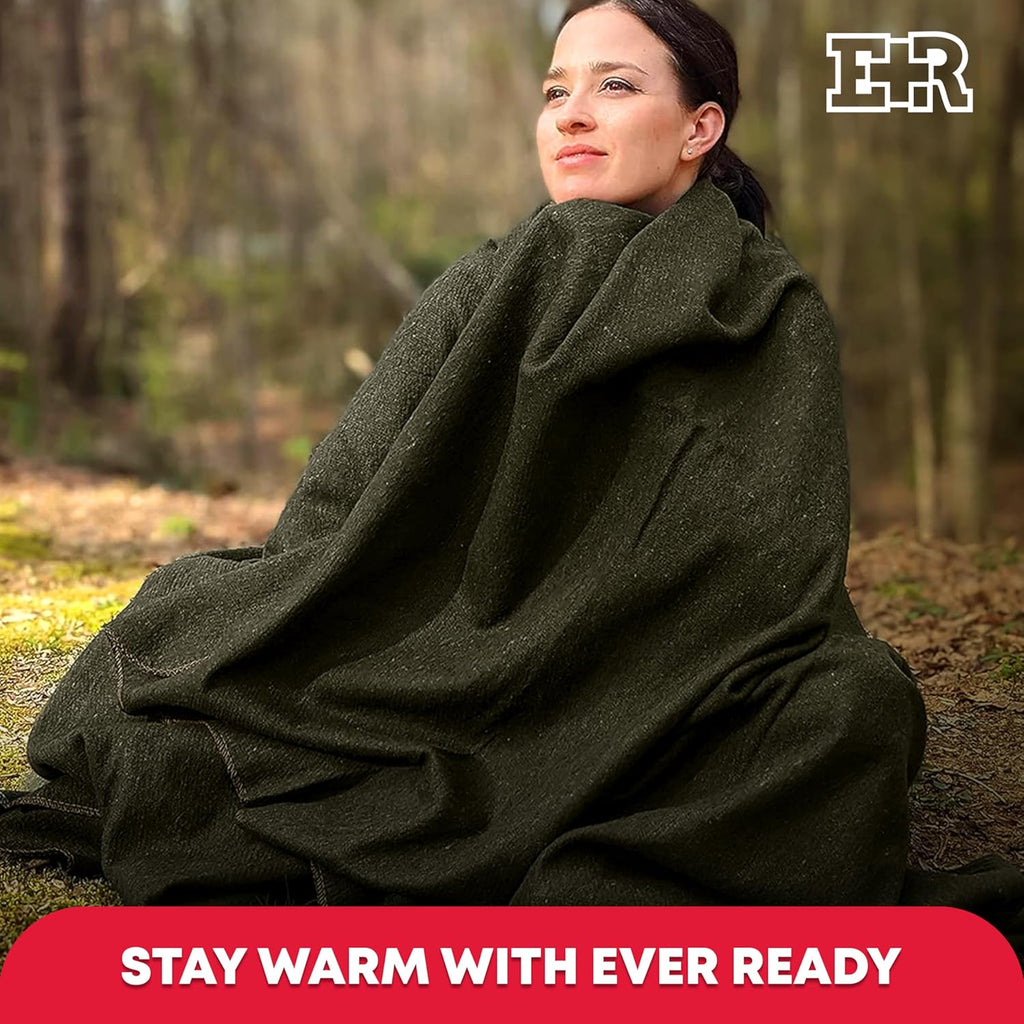Military Wool Blanket - 80% Wool, Washable, Perfect for Outdoors, Camping, Picnic, Travel, Car & Bushcraft Emergency Blanket, 96" x 66", 5 lbs. - Olive Drab Green - Twin