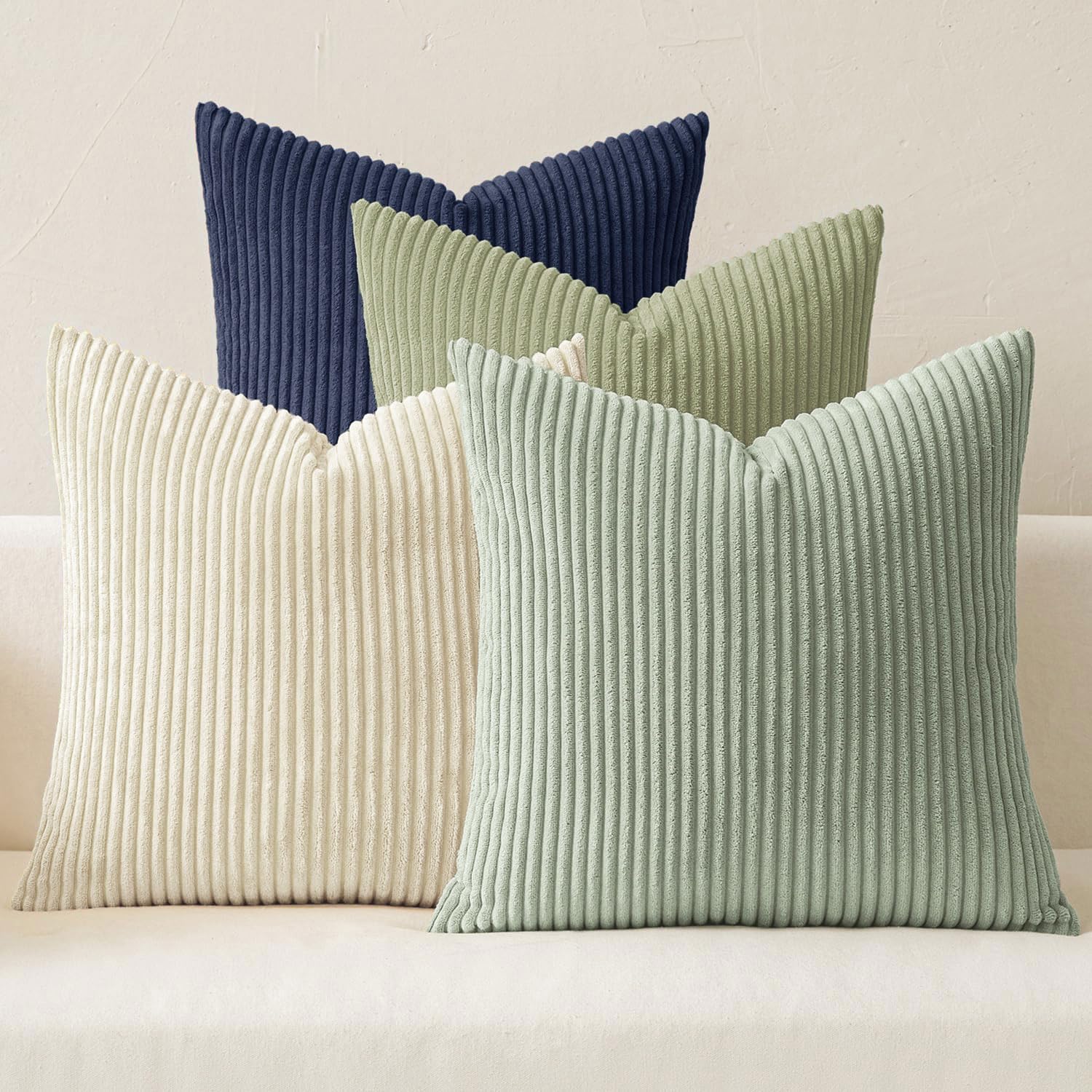 MIULEE Boho Farmhouse Neutral Cream Throw Pillow Covers 18x18 Inch Set of 4 Mordern Nordic Cushion Covers Soft Corduroy Spring Home Decor for Couch Bed Sofa Living Room