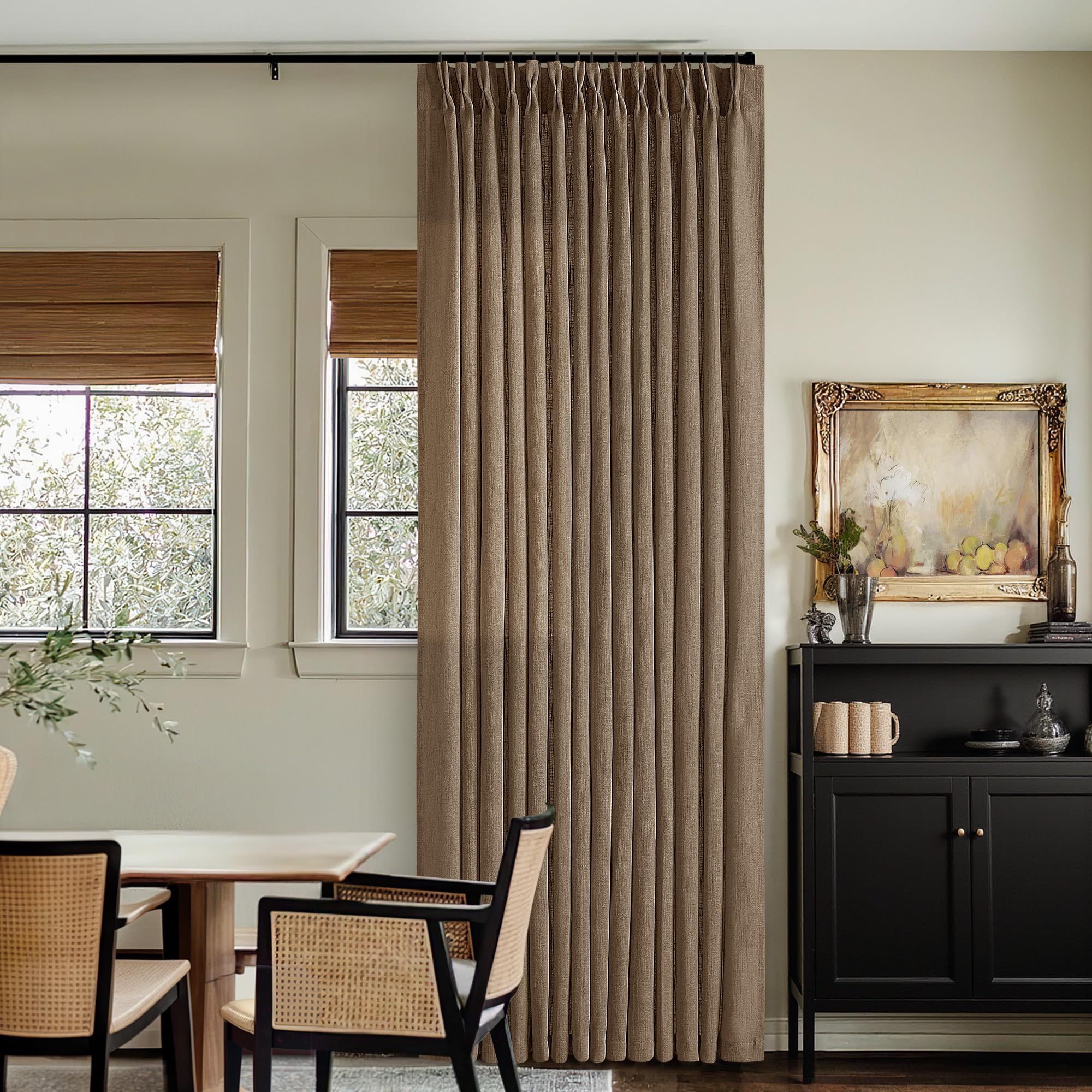 Natural Pinch Pleated Linen Curtains 84 Inch Length 2 Panels for Living Room Bedroom Textured Cream Ivory Birch Semi Sheer Boho Neutral Back Tab Pinch Pleat Hooks Rings Window Curtain 84 Inches Long
