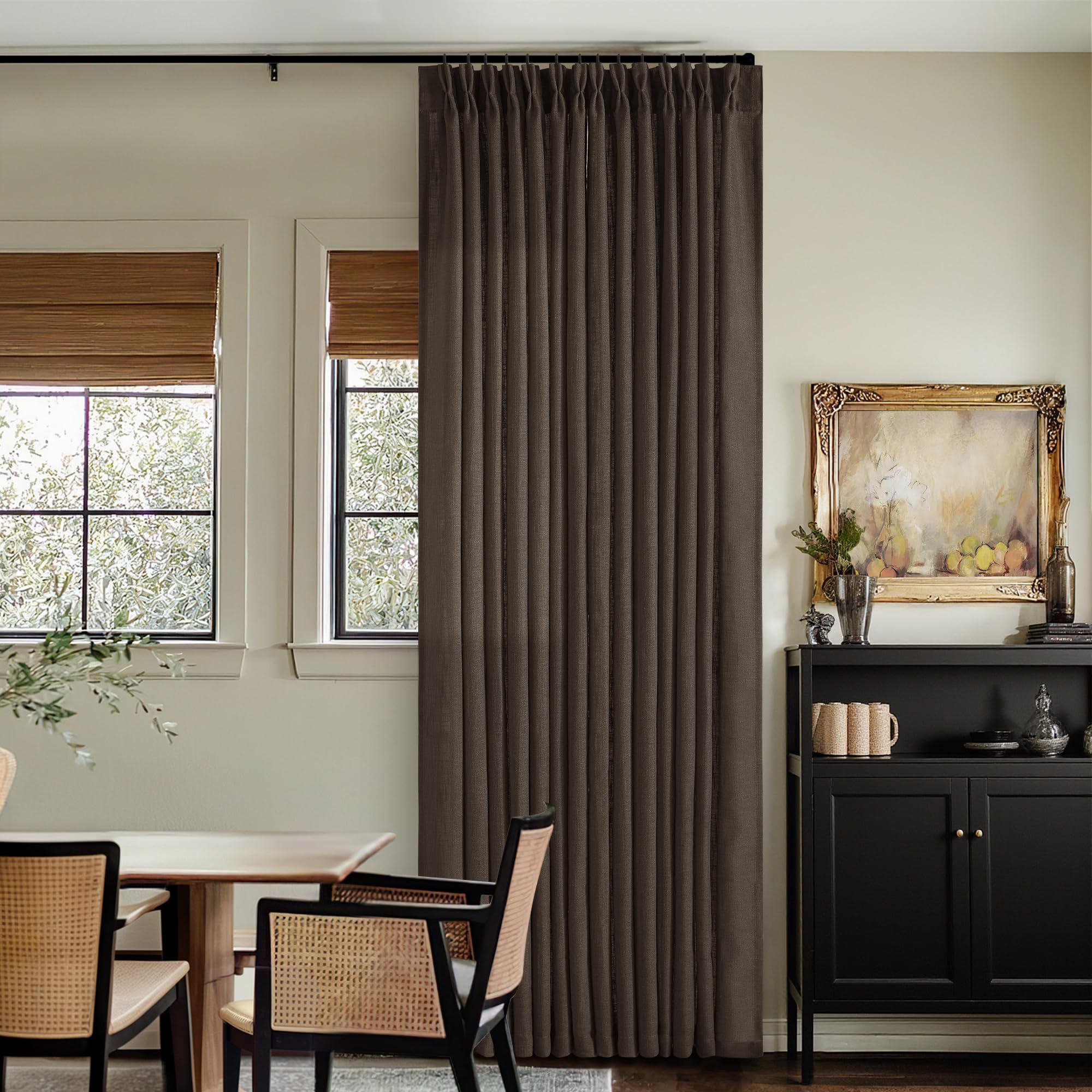 Natural Pinch Pleated Linen Curtains 84 Inch Length 2 Panels for Living Room Bedroom Textured Cream Ivory Birch Semi Sheer Boho Neutral Back Tab Pinch Pleat Hooks Rings Window Curtain 84 Inches Long