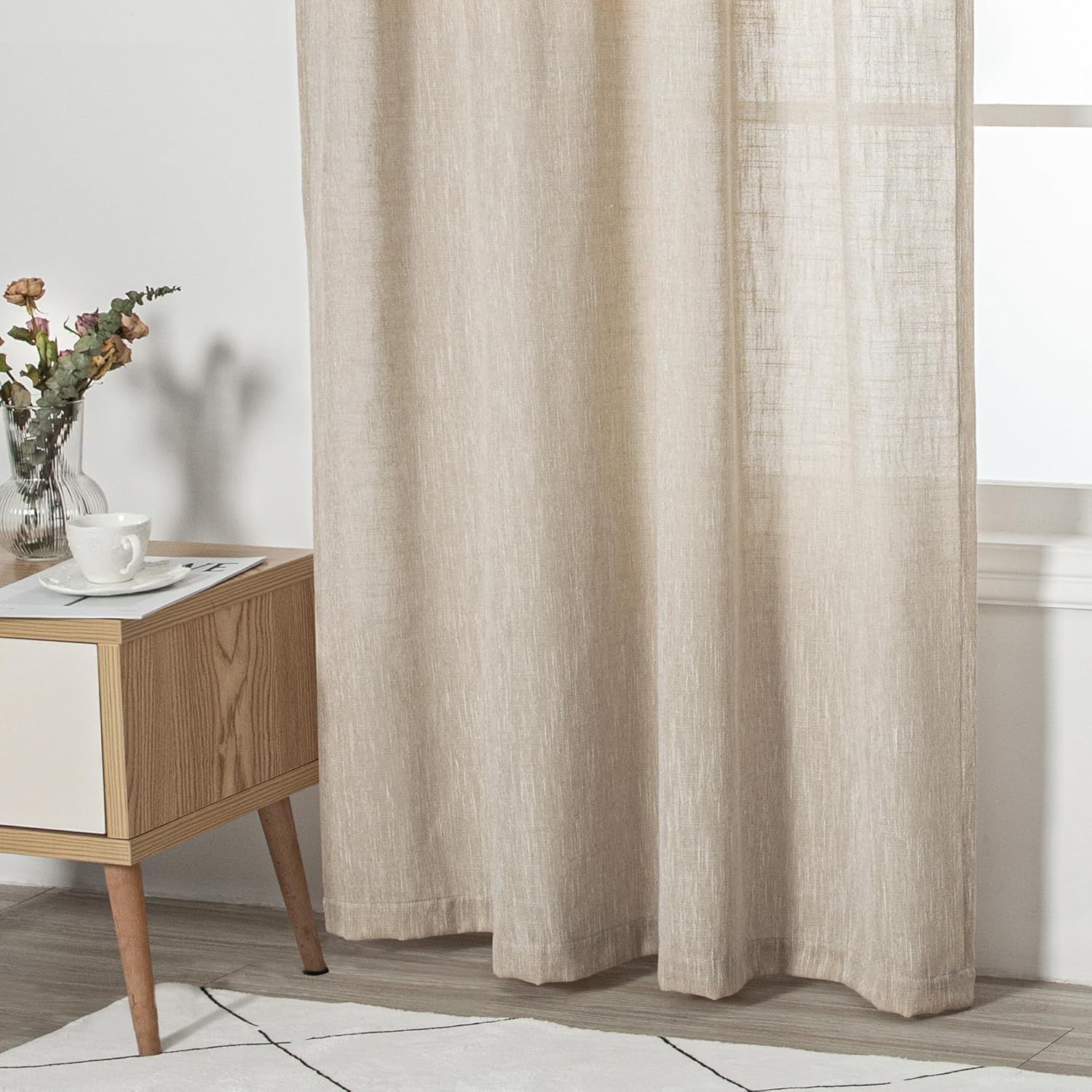 MYSKY HOME Cotton Curtains for Living Room Farmhouse Semi Sheer Light Filtering for Windows, Linen Look Texture Soft Modern Decor Country Style, 50" x 84", Light Oatmeal, 2 Panels