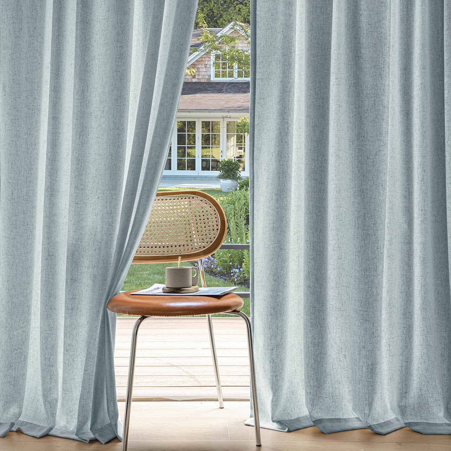 MIULEE Non-See-Through Privacy Linen Curtains 2 Panels, Light Filtering Window Curtains Farmhouse Textured Back Tab Semi Sheer Drapes for Bedroom Living Room, 52 x 84 Inches Long, Natural White