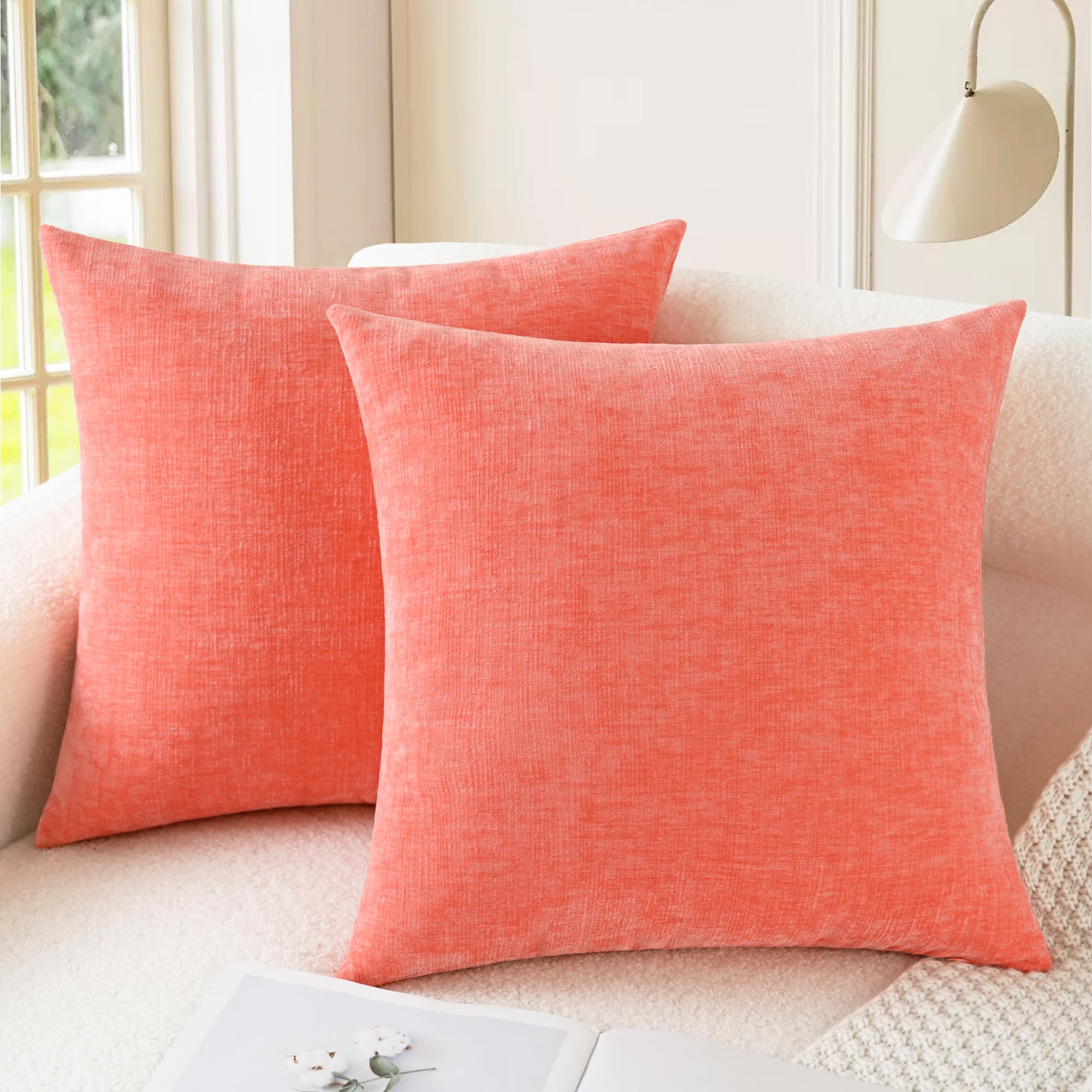 CaliTime Throw Pillow Covers Decorative 20 X 26 Inches Pack of 2 Cozy Chenille Standard Pillow Shams Cases for Couch Sofa Bed Living Room Home Living Coral