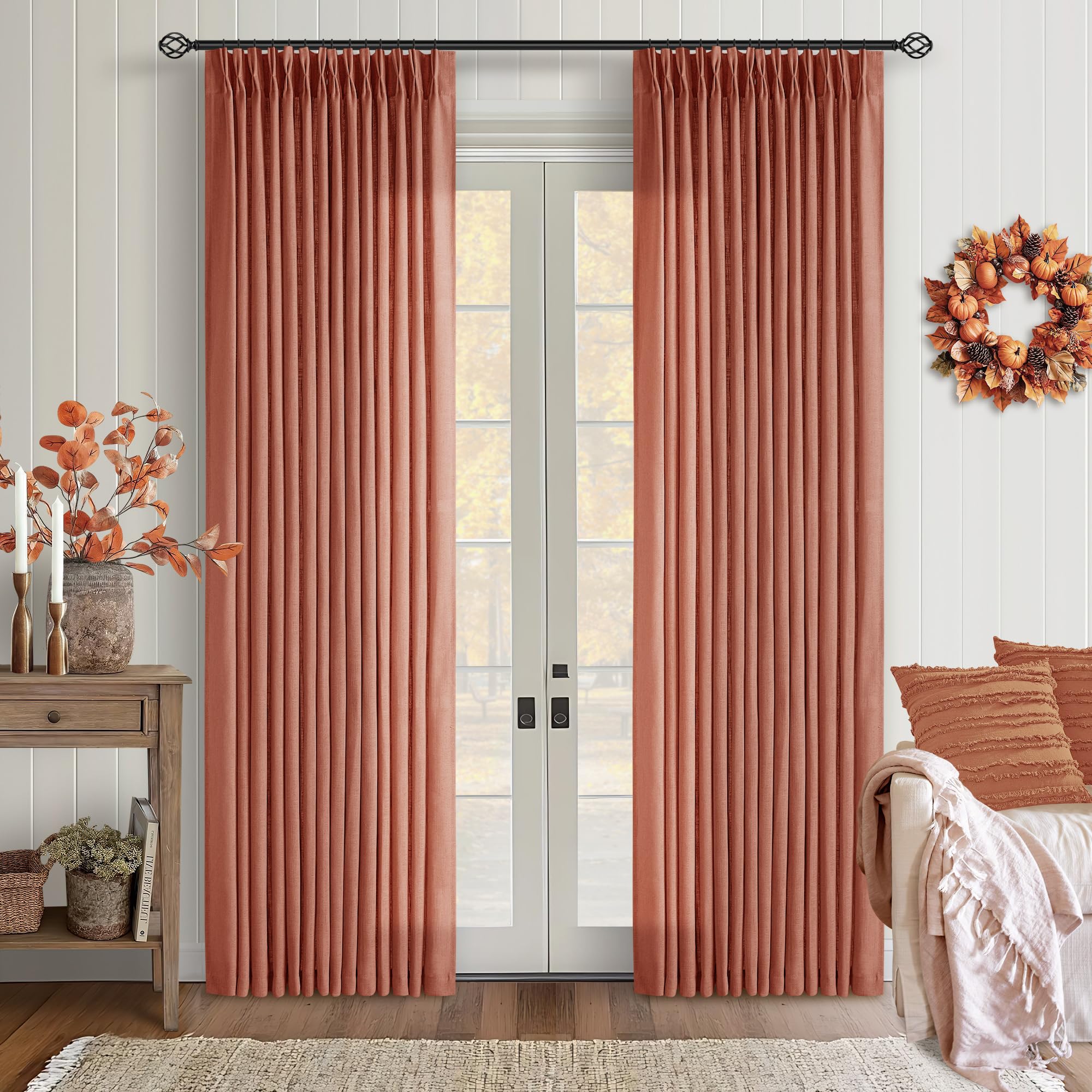 Natural Pinch Pleated Linen Curtains 84 Inch Length 2 Panels for Living Room Bedroom Textured Cream Ivory Birch Semi Sheer Boho Neutral Back Tab Pinch Pleat Hooks Rings Window Curtain 84 Inches Long