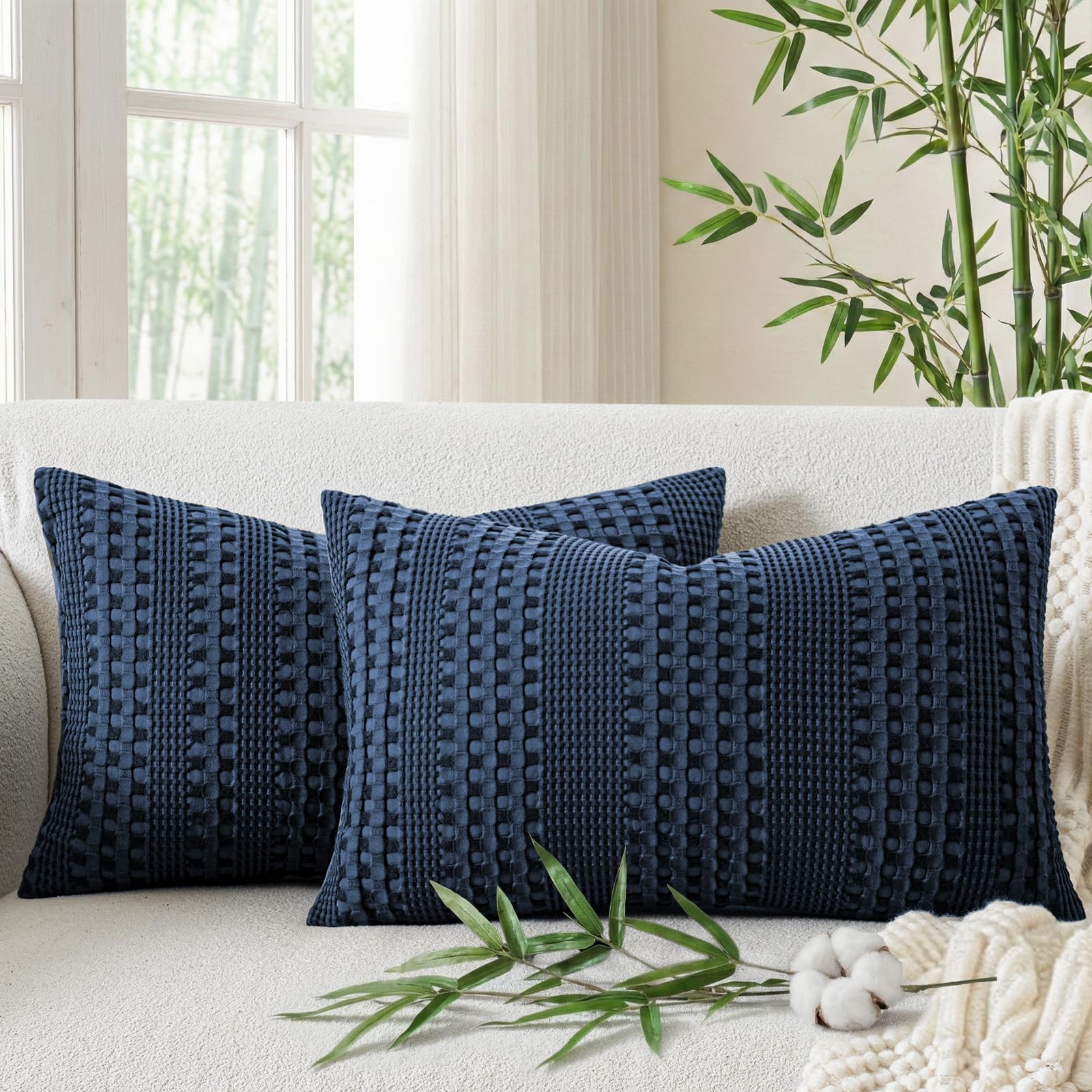 a moment 2 Pack Bamboo Fiber Pillow Covers - Waffle Weave, Ultra Soft & Breathable, Euro Shams Cotton Throw Pillow for Couch, Sofa, Bedroom Living Room 26x26 Inch Khaki