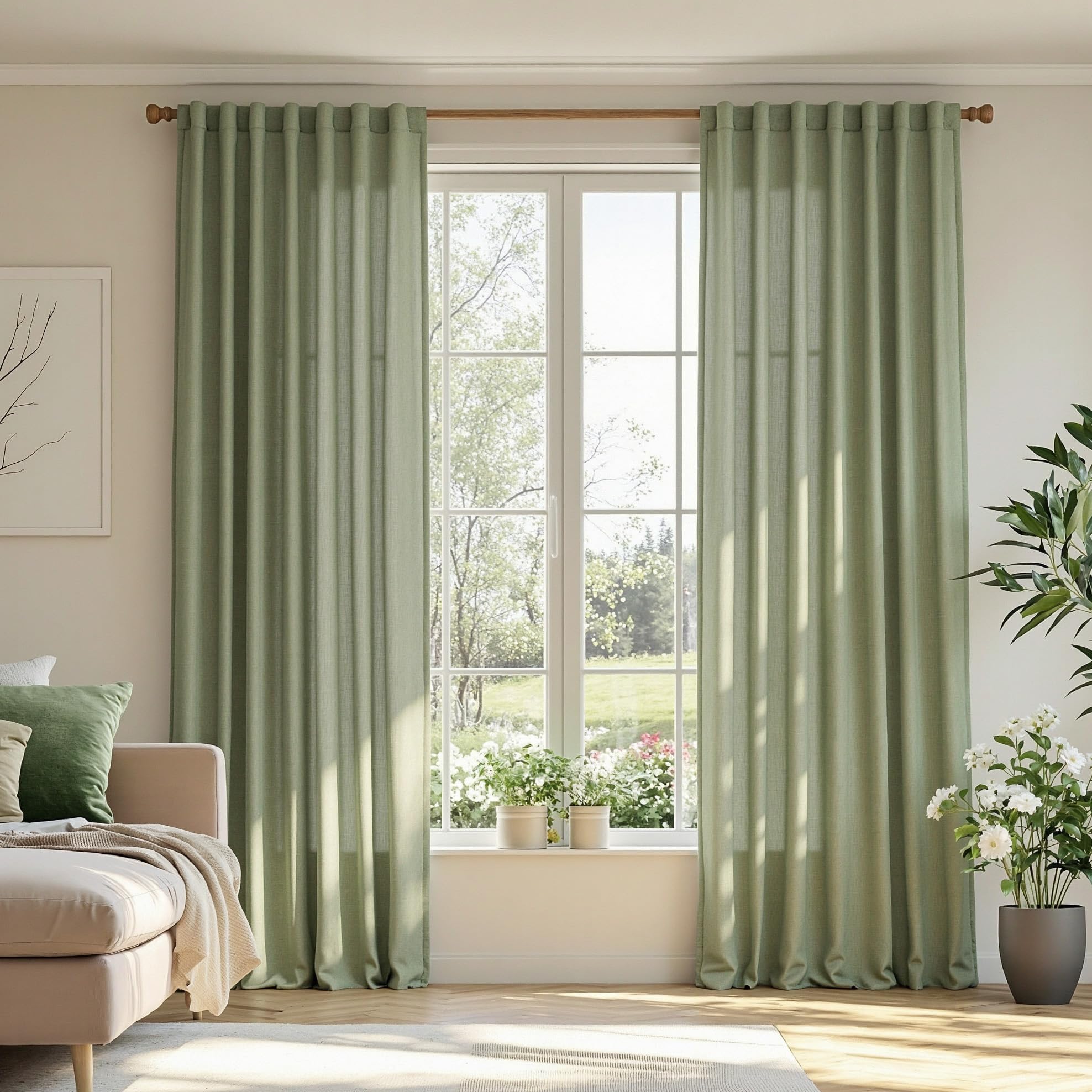 MYSKY HOME Cotton Curtains for Living Room Farmhouse Semi Sheer Light Filtering for Windows, Linen Look Texture Soft Modern Decor Country Style, 50" x 84", Light Oatmeal, 2 Panels