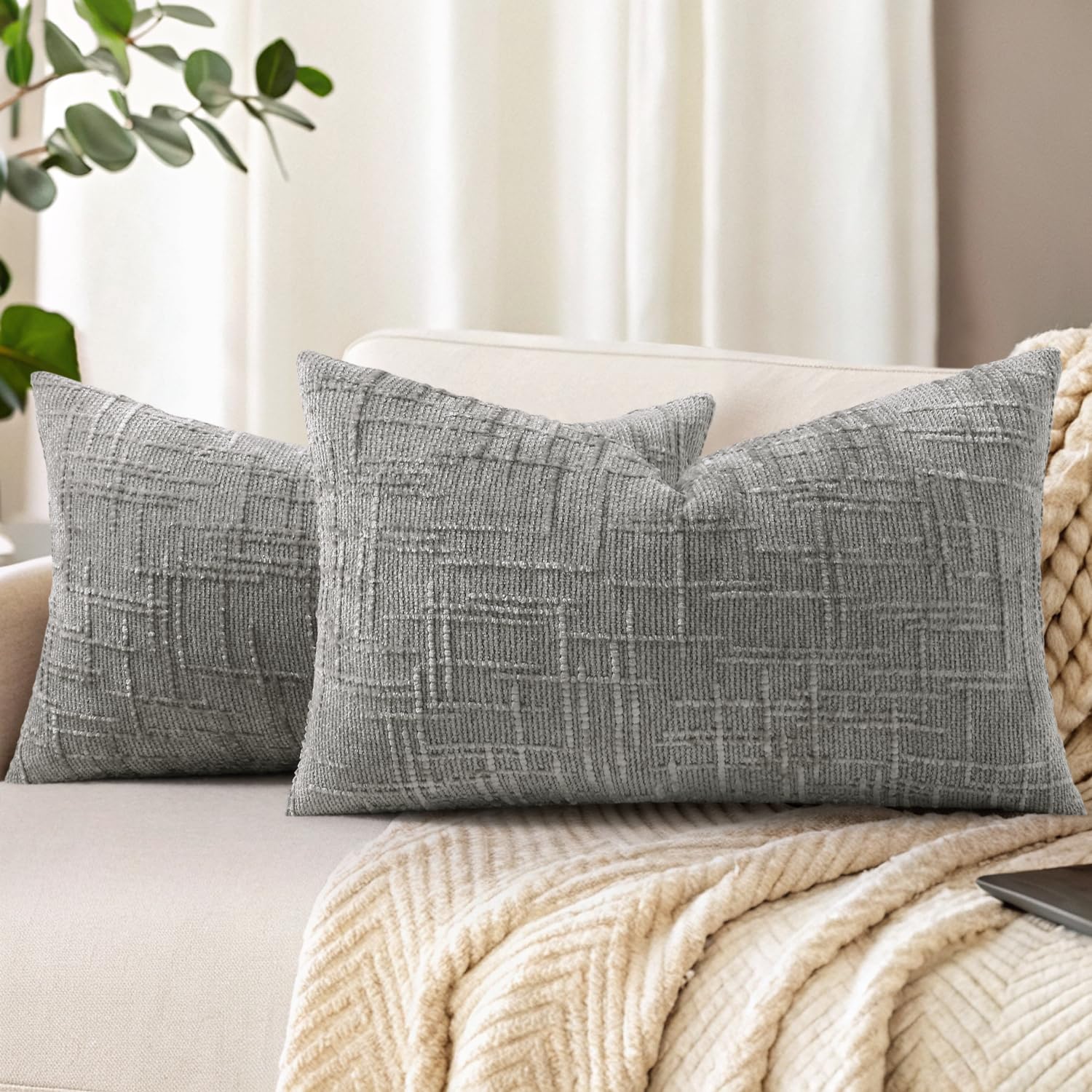 decorUhome Summer Cream White Chenille Euro Sham Throw Pillow Covers 22x22 Set of 2 Textured Soft Cozy Slubby Couch Pillow Covers Modern Farmhouse Boho Decorative Pillow Cases for Bed Sofa Living Room